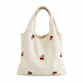 Cherry Embroidered Slouchy Shoulder Tote Bag Soft Lightweight Fabric Everyday Carryall86