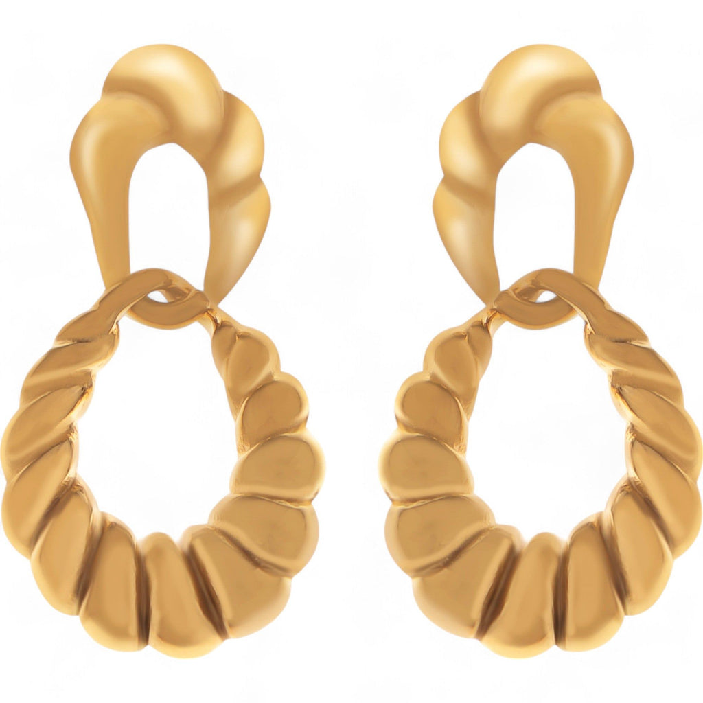 Women's Gold Tone Twisted Hoop Earrings with Sculptural Modern Detail