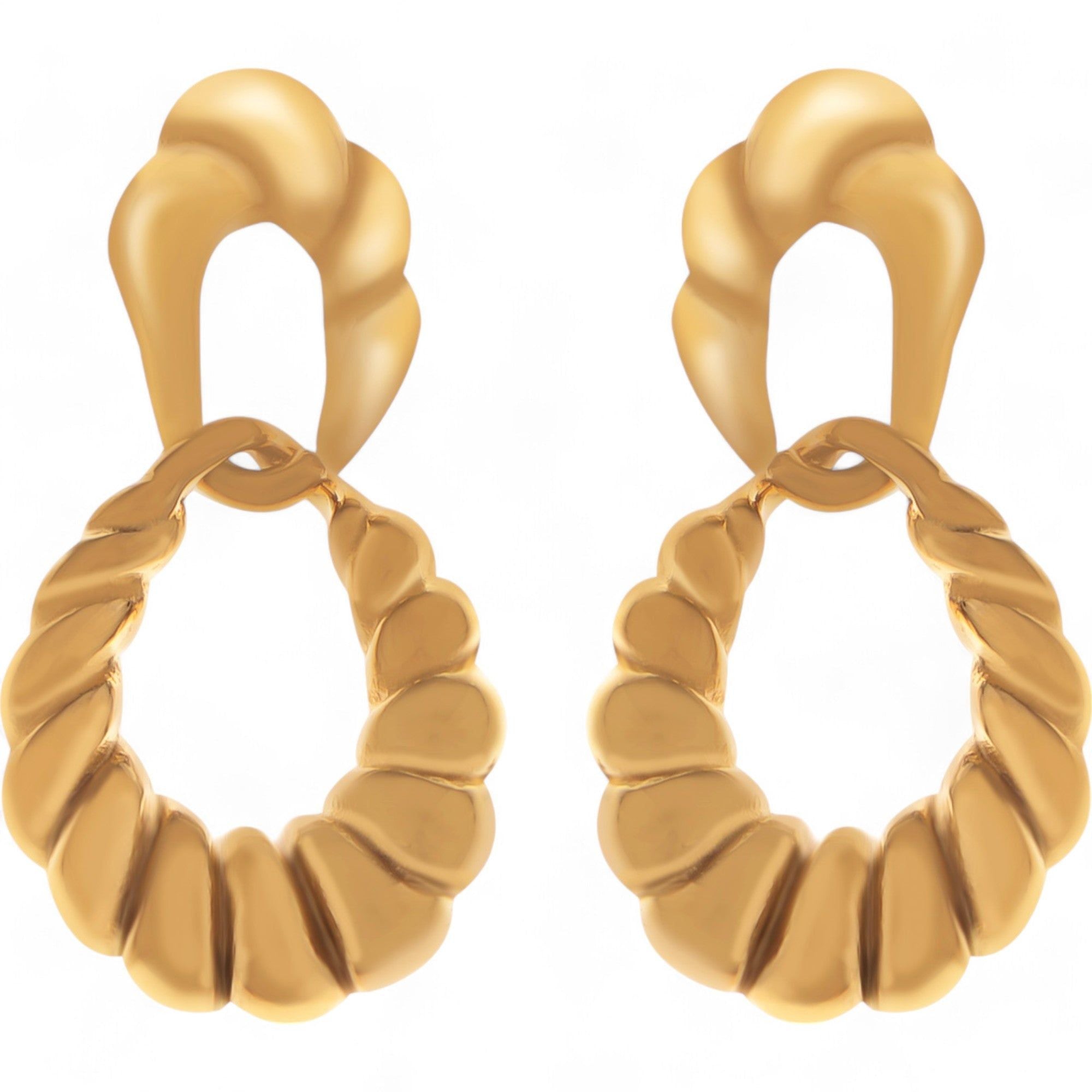 Women's Gold Tone Twisted Hoop Earrings with Sculptural Modern Detail