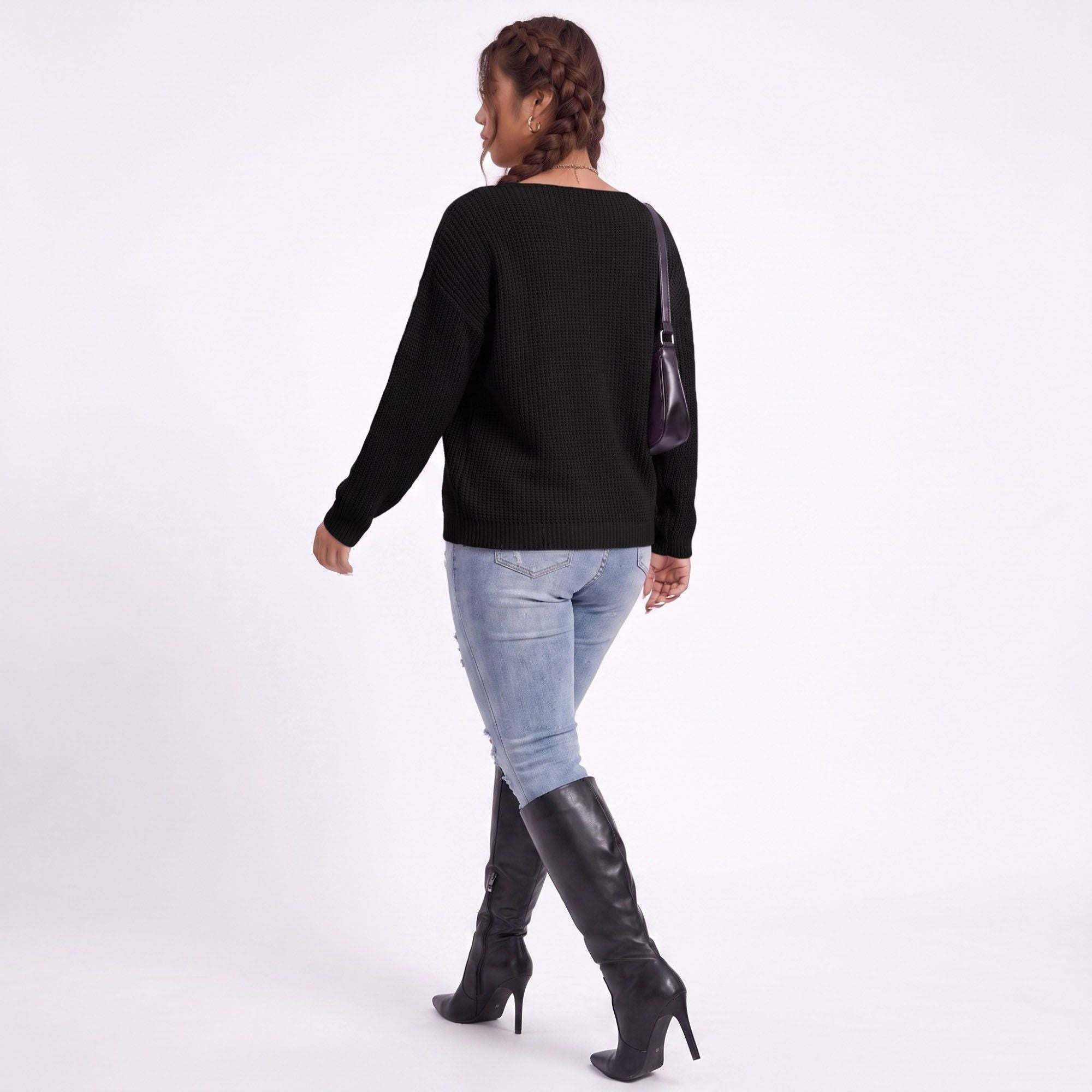 Plus Size Scoop Neck Relaxed Fit Knit Sweater