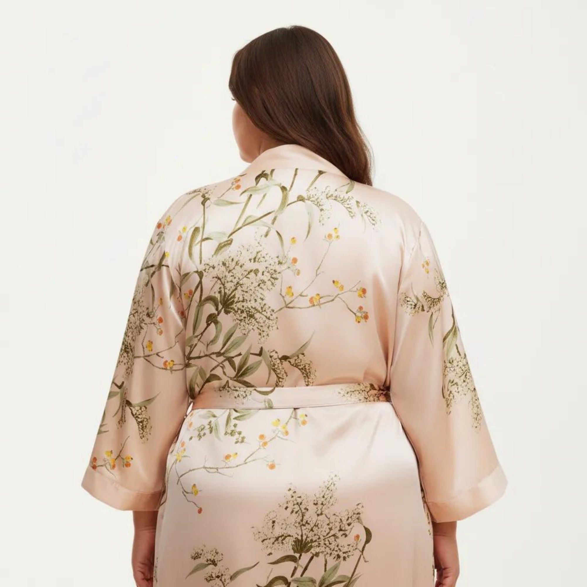 Anna-Kaci Lounge Women's Plus Size Satin Floral Kimono Robe with Self Tie Belt Longline Open Front Lightweight Sleepwear