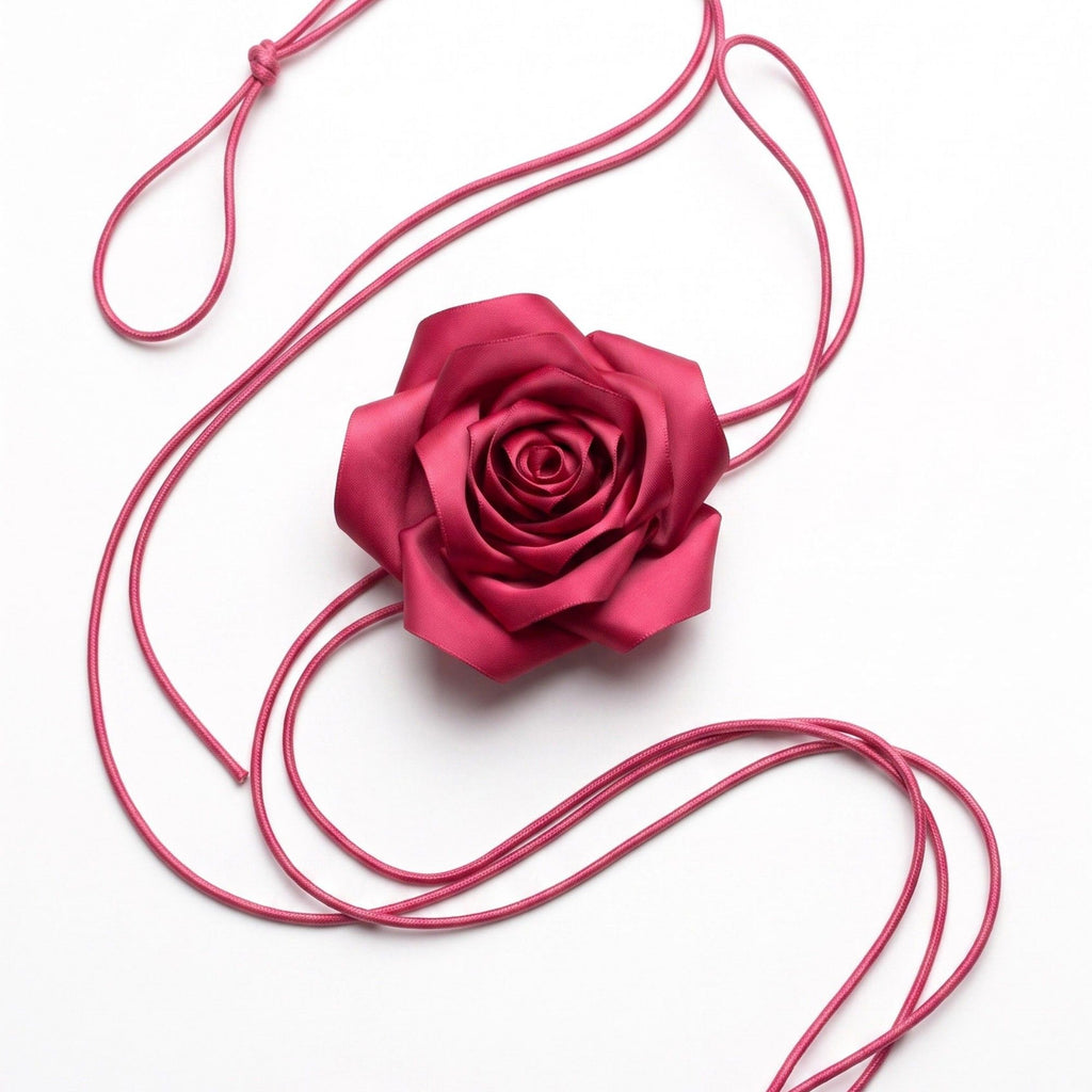 Single Satin Rose Fabric Wrap Waist Belt Adjustable Floral Statement Waist Jewelry 43.3in
