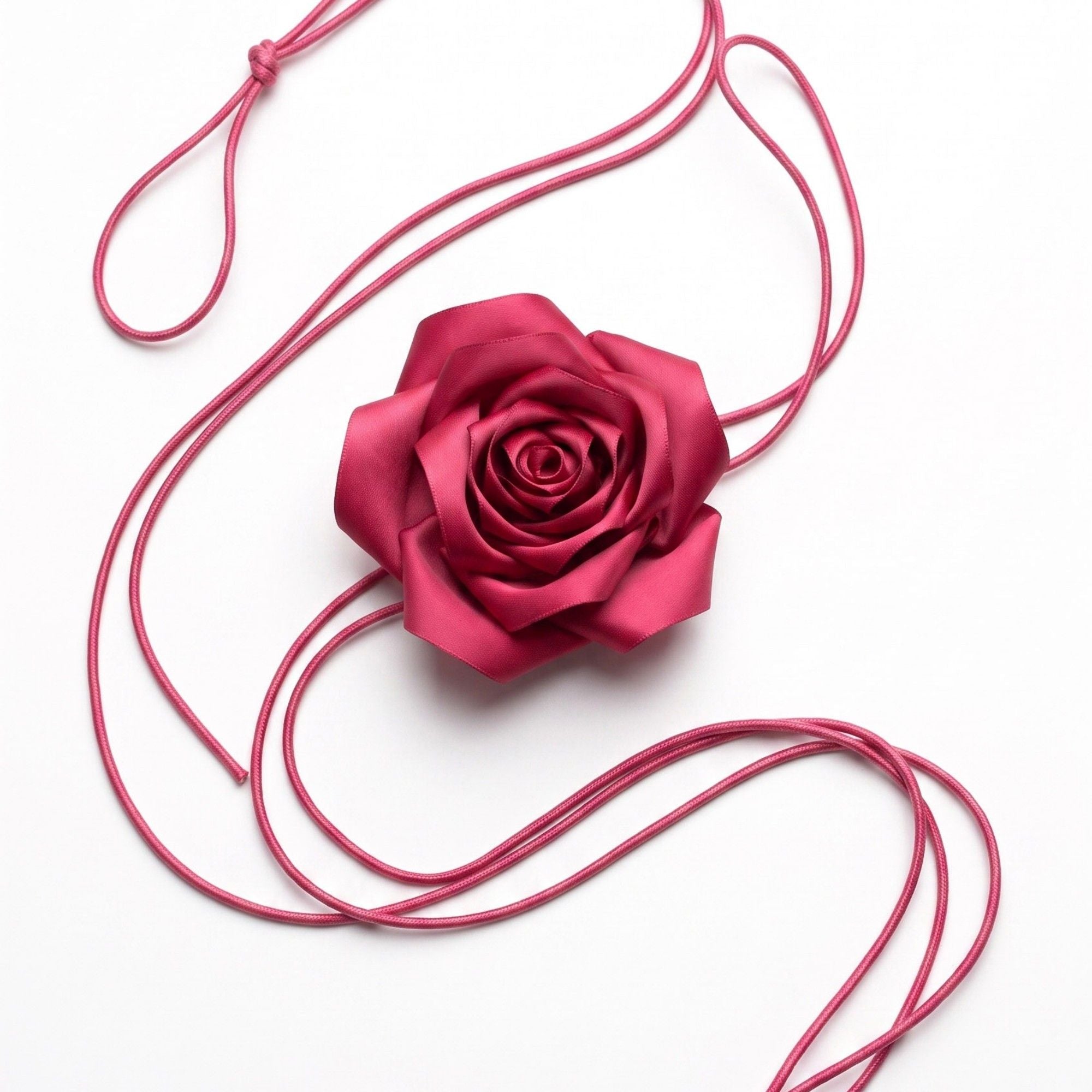 Single Satin Rose Fabric Wrap Waist Belt Adjustable Floral Statement Waist Jewelry 43.3in
