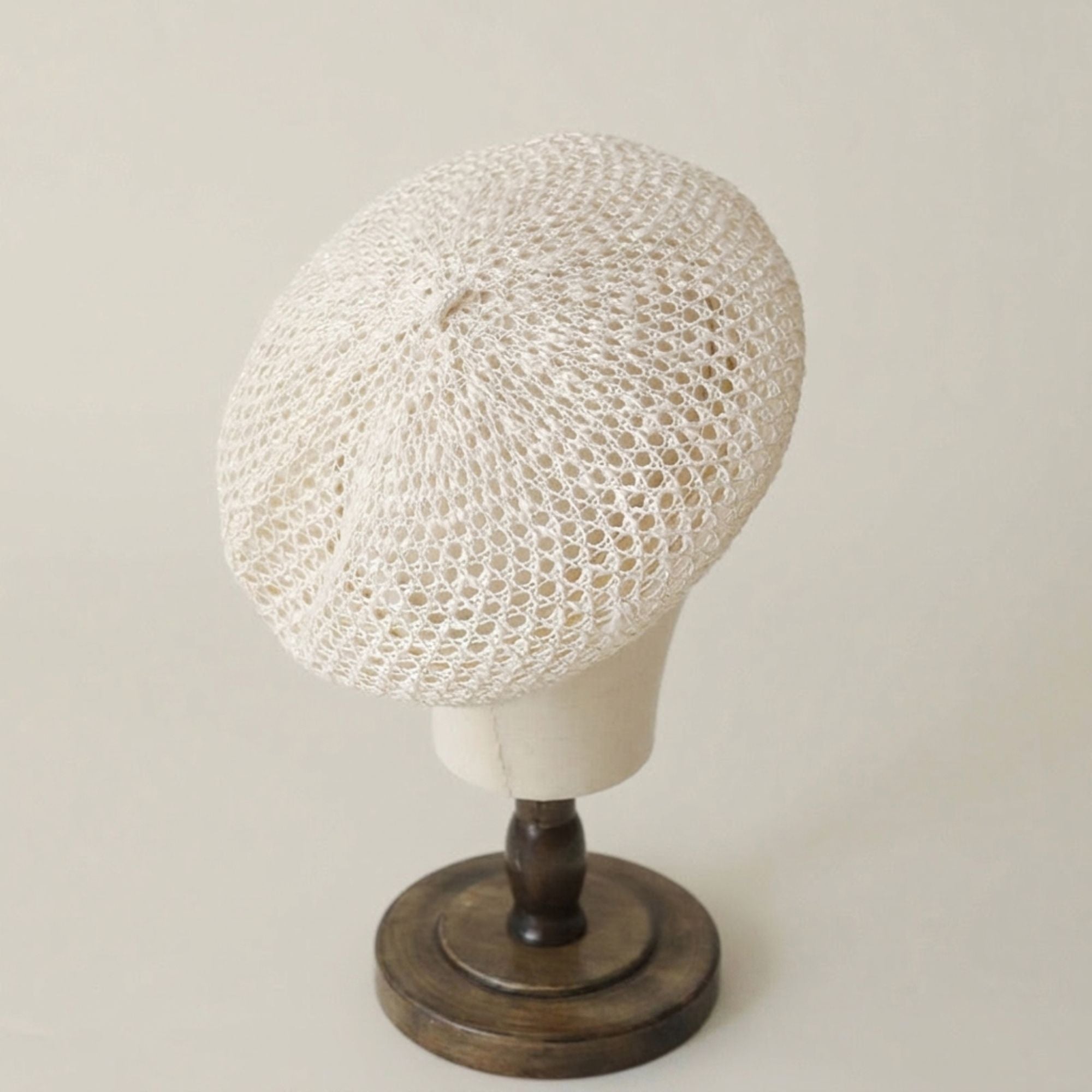 Open Knit Beret Hat with Soft Slouchy Shape