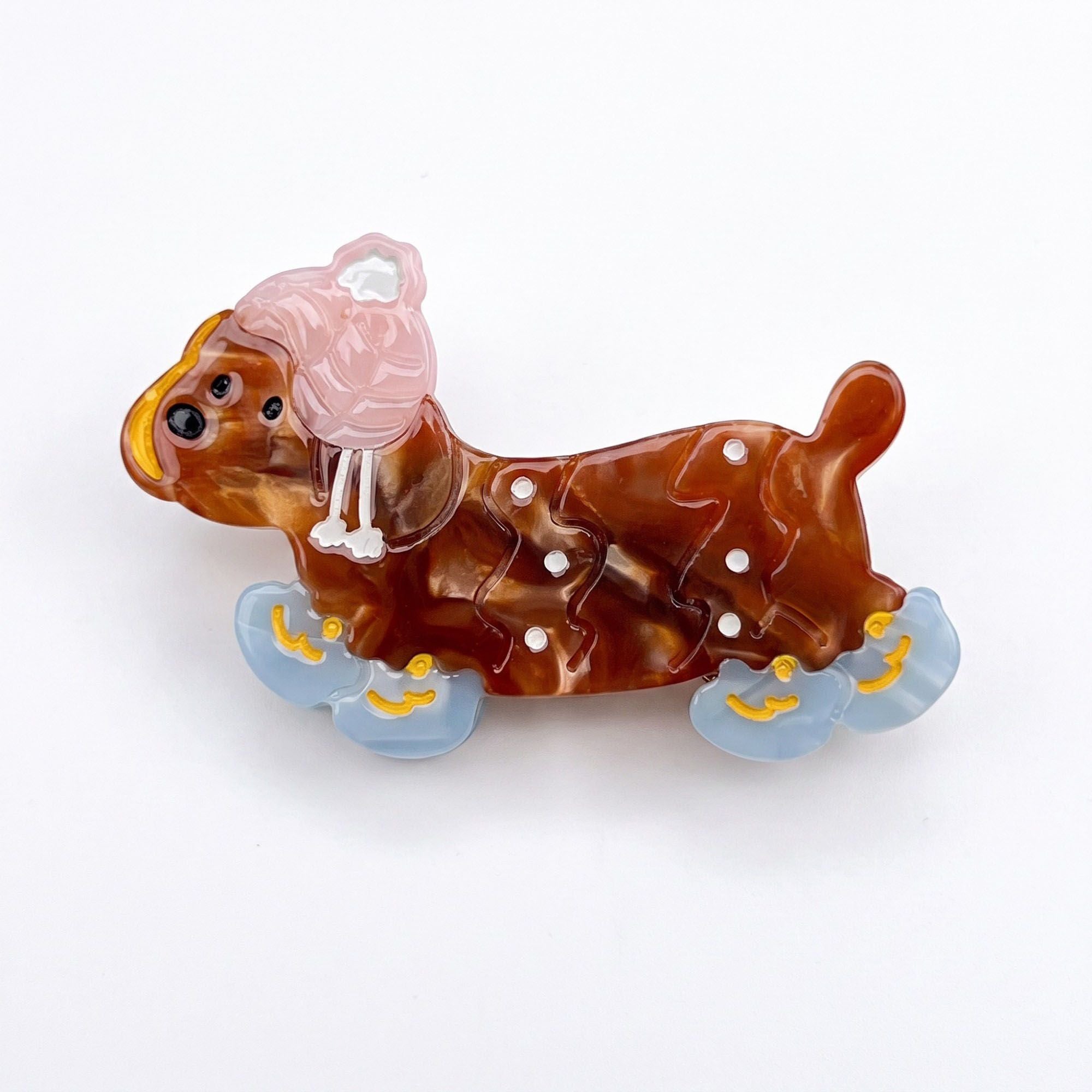 3pc Dachshund Dog Hair Clip Set Colorful Acetate Barrettes