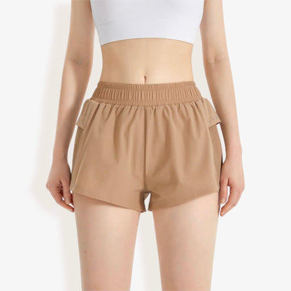High Waist Athletic Shorts with Mesh Panels and Elastic Waistband