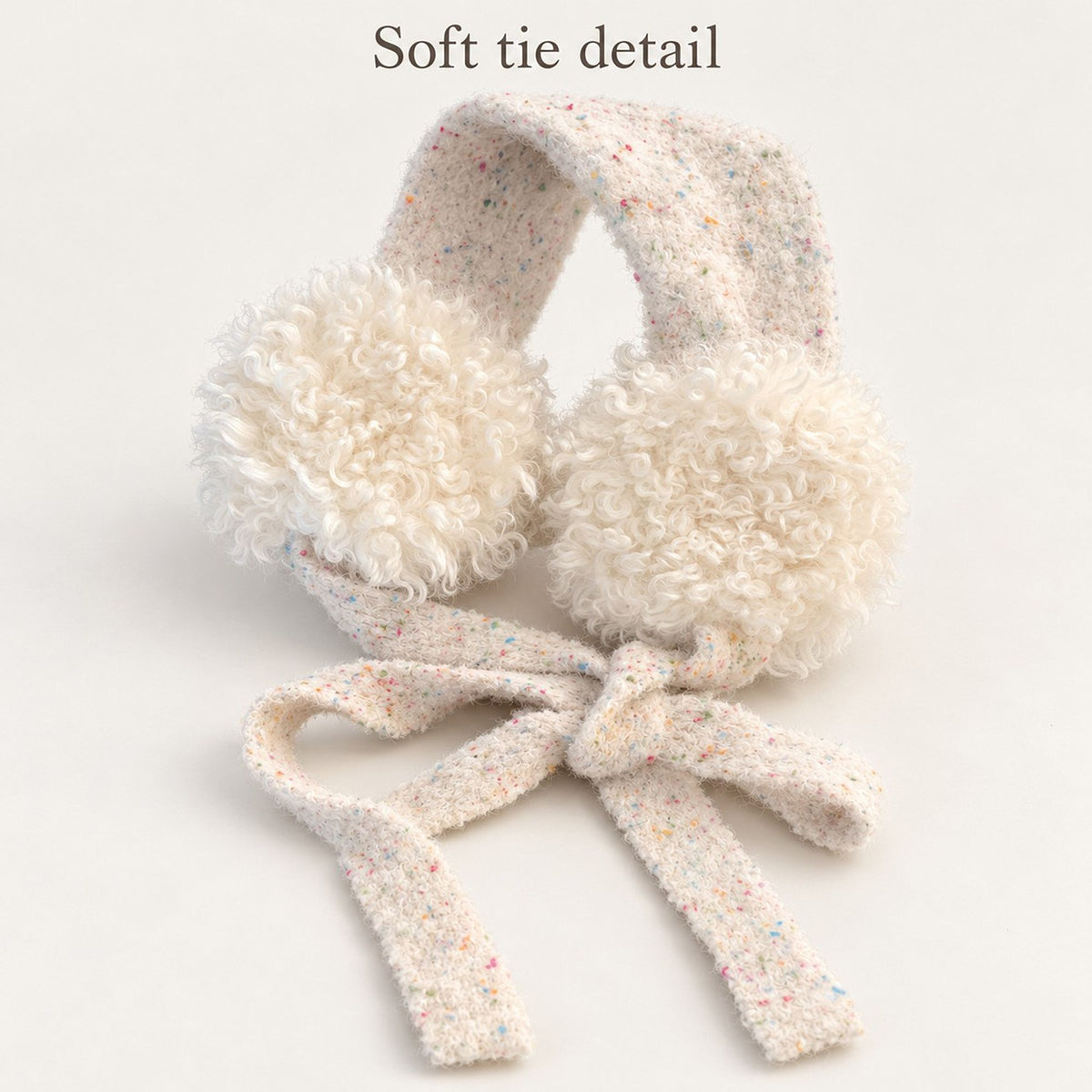 Curly Plush Winter Earmuffs with Speckled Knit Ties