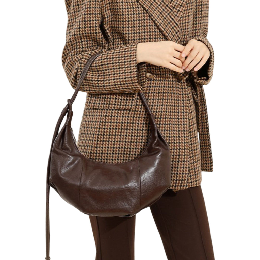 Slouchy Crescent Shoulder Bag with Genuine Leather Finish and Adjustable Strap