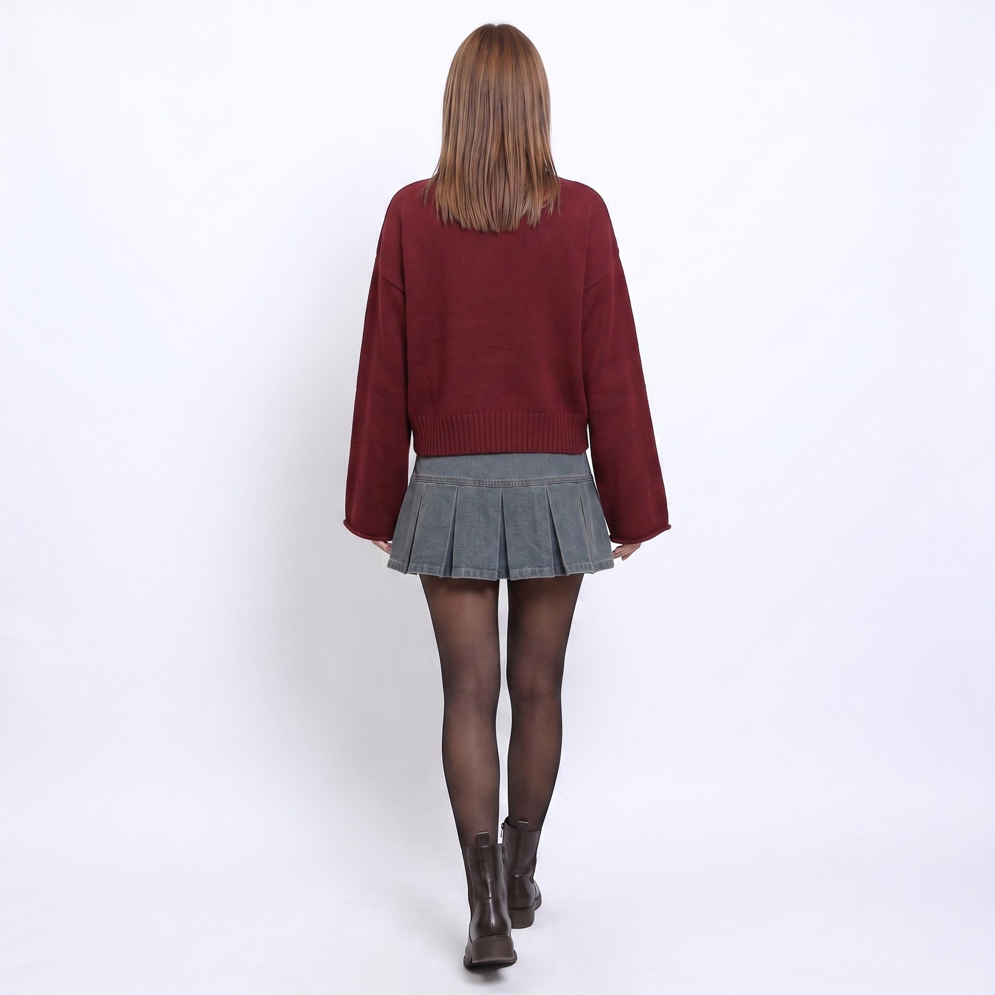 Turtleneck Bell Sleeve Relaxed Fit Knit Sweater