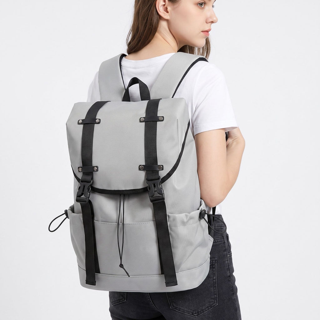 Large Flap Backpack with Drawstring Closure Buckle Straps Side Pockets and Padded Shoulder Straps