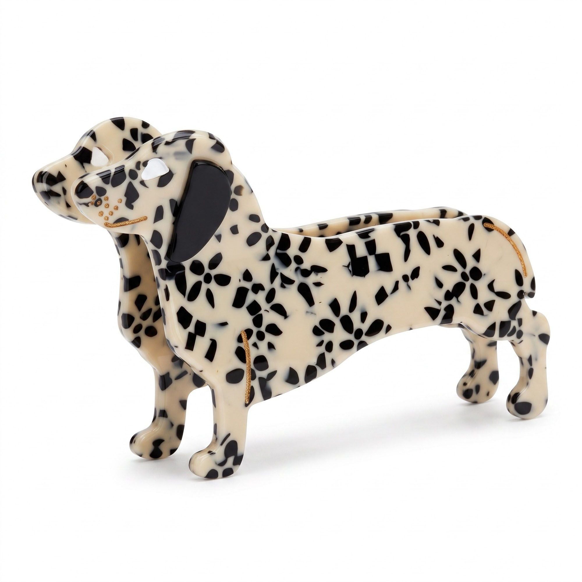 Set de 3 pinzas para el pelo de perro salchicha con diseño moteado, accesorios para el pelo de cachorros