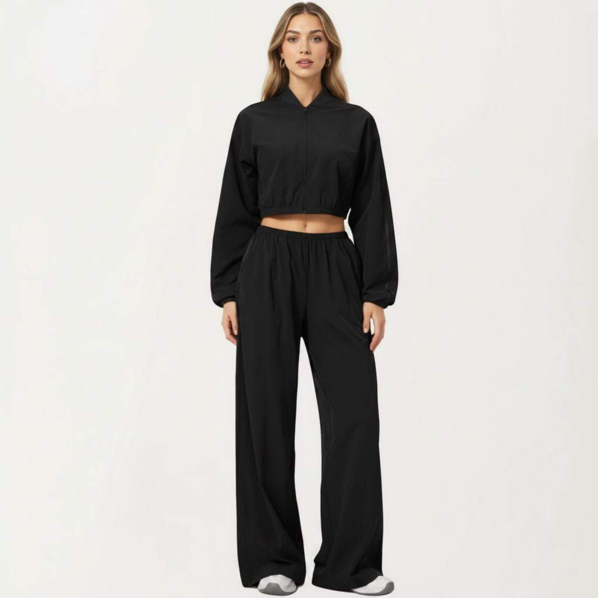 Anna-Kaci Active Women's Cropped Zip Front Jacket with Elastic Hem and Long Sleeves