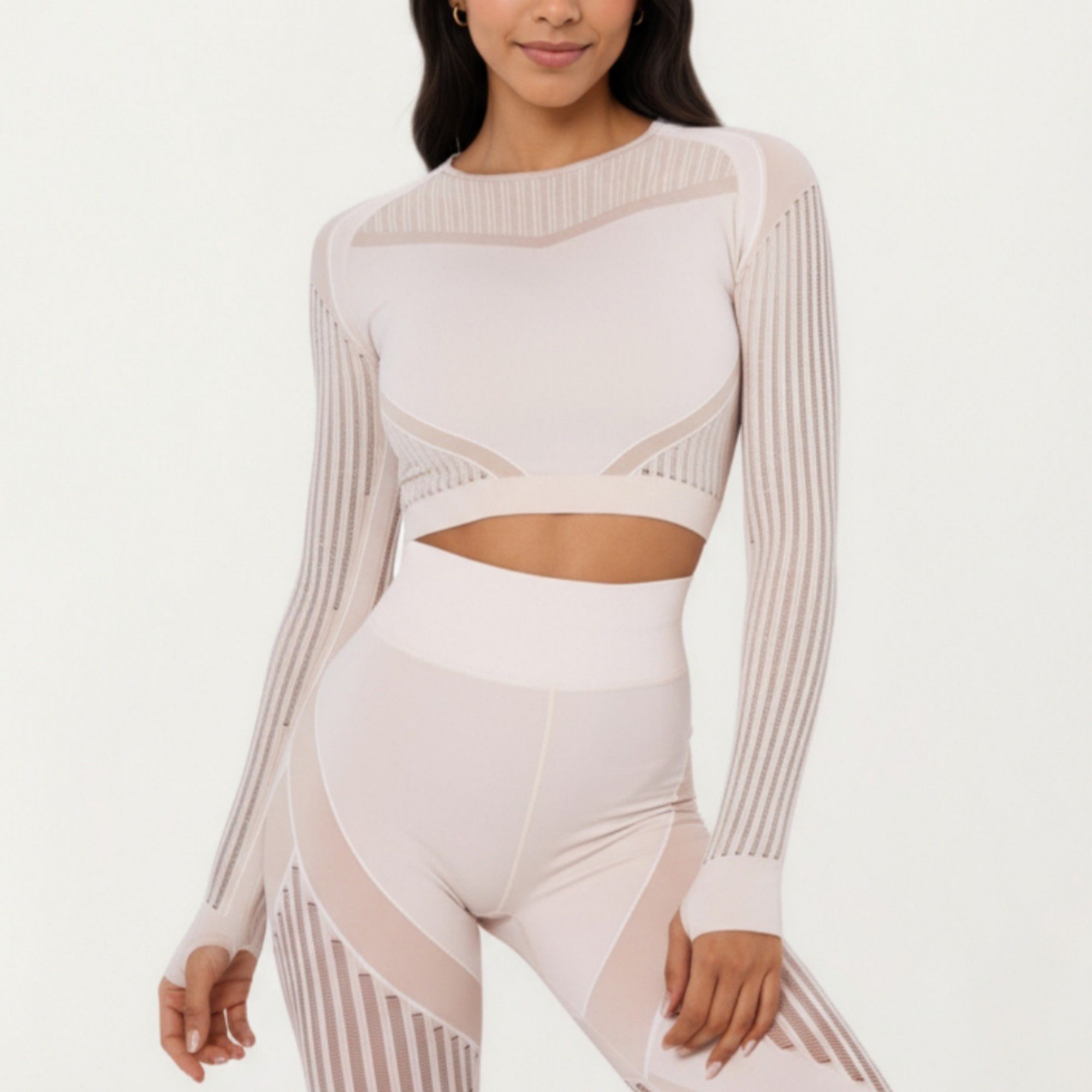 Anna-Kaci Active Women's Long Sleeve Seamless Crop Top with Ribbed Texture and Contour Panels