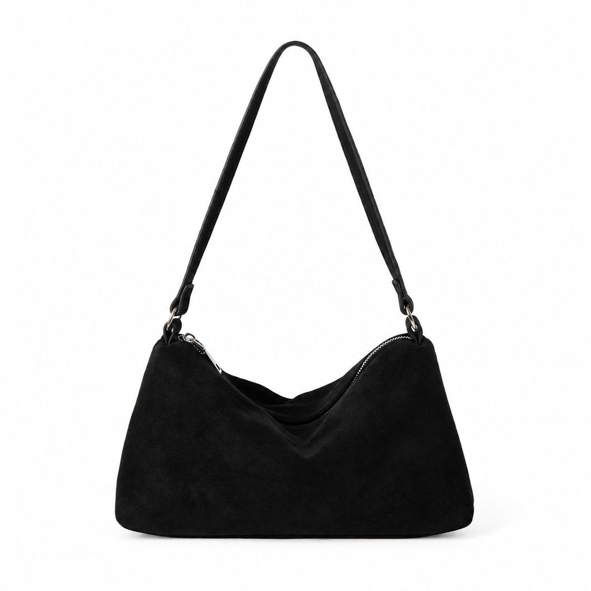 Faux Suede Hobo Shoulder Bag with Zip Closure and Interior Pockets
