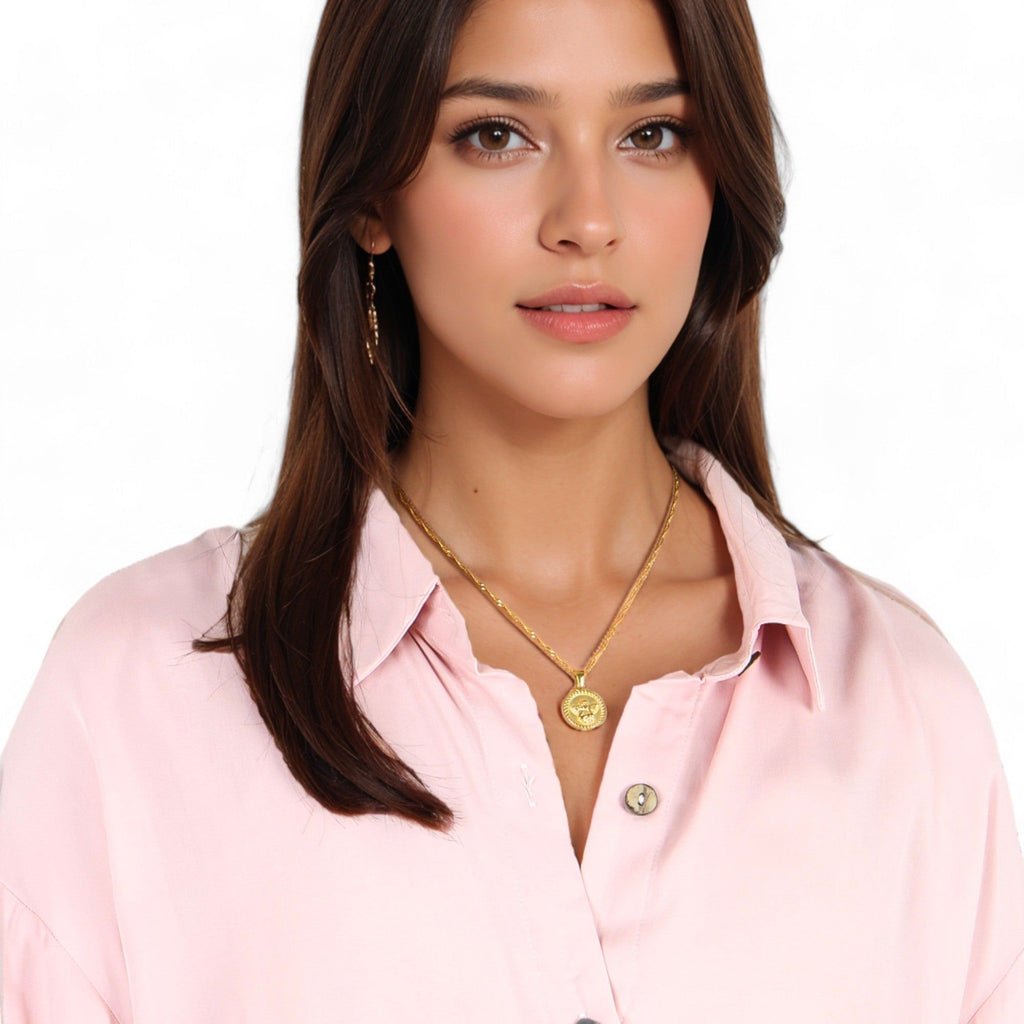 Women's Rhinestone Sun and Moon Pendant Fashion Necklace with Gold Tone Chain Statement Jewelry Piece