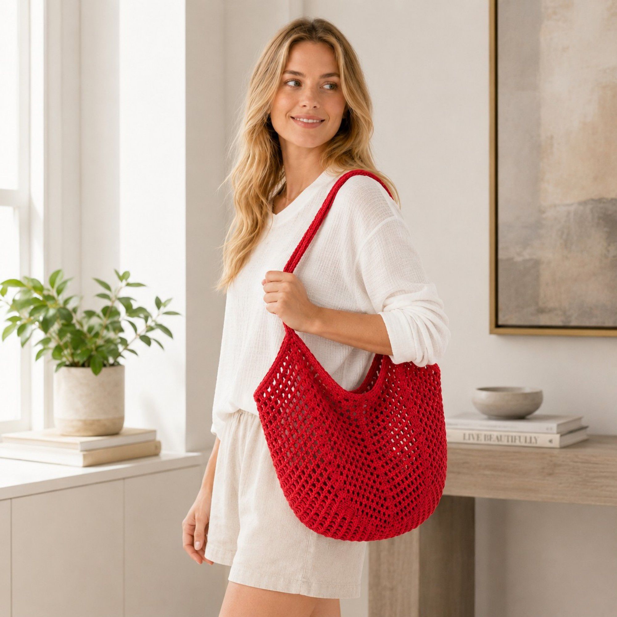 Woven Shoulder Bag - Lightweight Summer Tote for Beach and Vacation