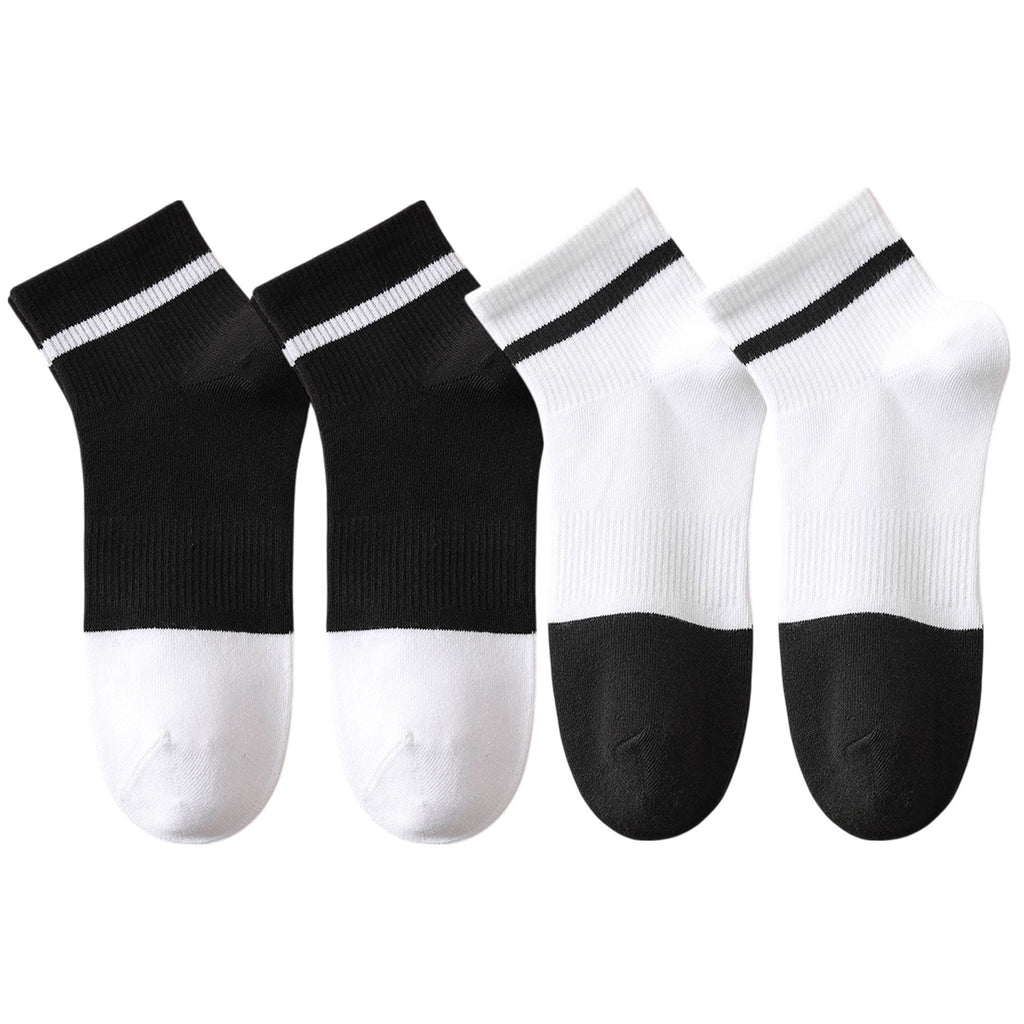 Anna-Kaci 4 Pairs Women's Seamless Cotton Ankle Socks Breathable Stretch Ribbed Cuff in Assorted Color Block Design