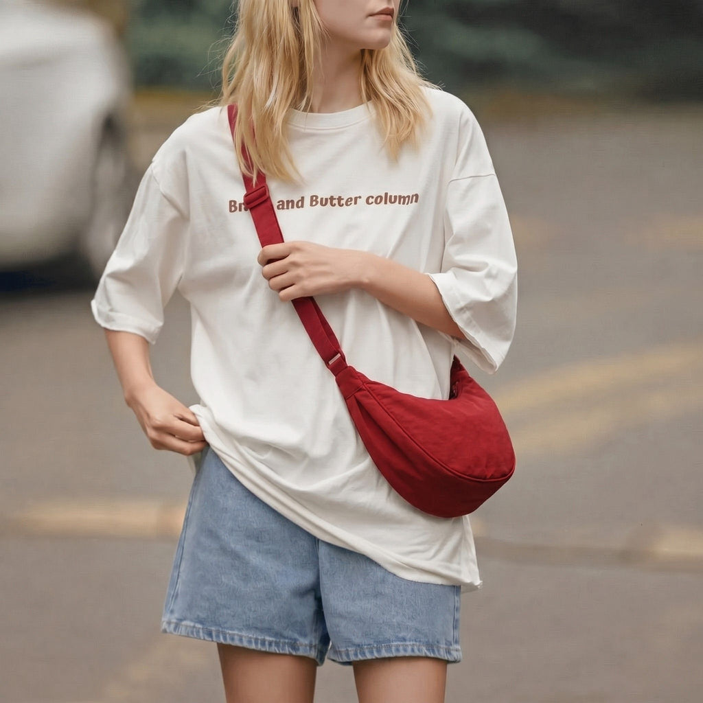 Nylon Crescent Crossbody Bag with Adjustable Strap Lightweight Casual Shoulder Bag