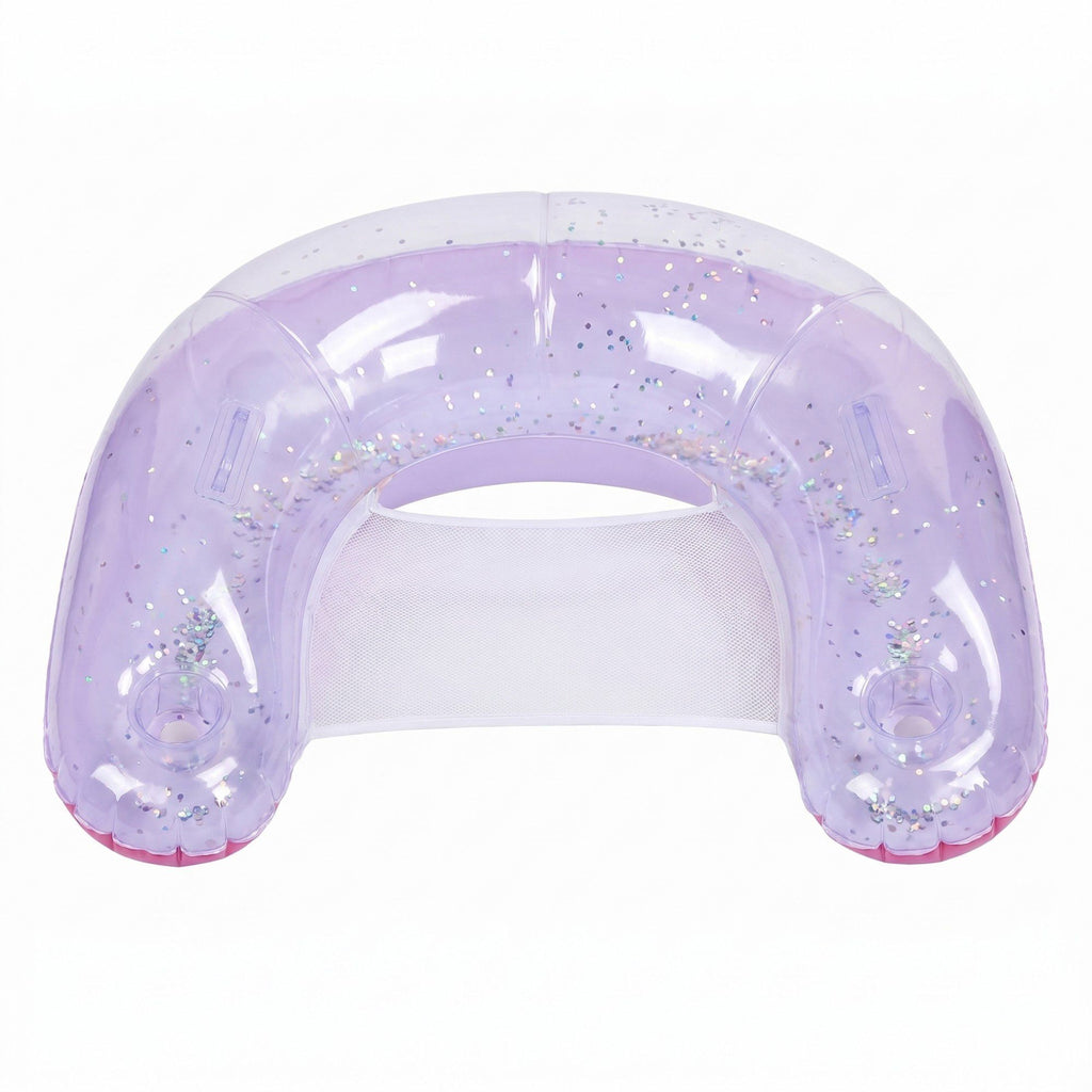 Glitter Inflatable Pool Float with Mesh Seat and Built-In Cup Holders