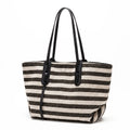 Striped Canvas Tote Bag with Long Shoulder Handles and Interior Pockets