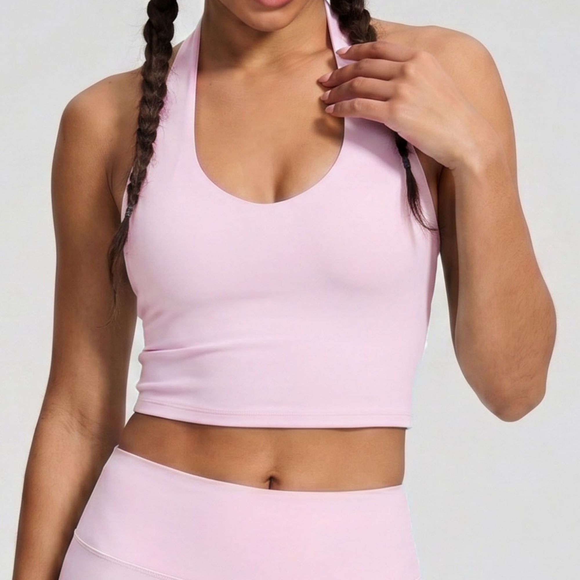 Padded Halter Longline Sports Bra Tank Top Scoop Neck Workout Yoga Crop Top