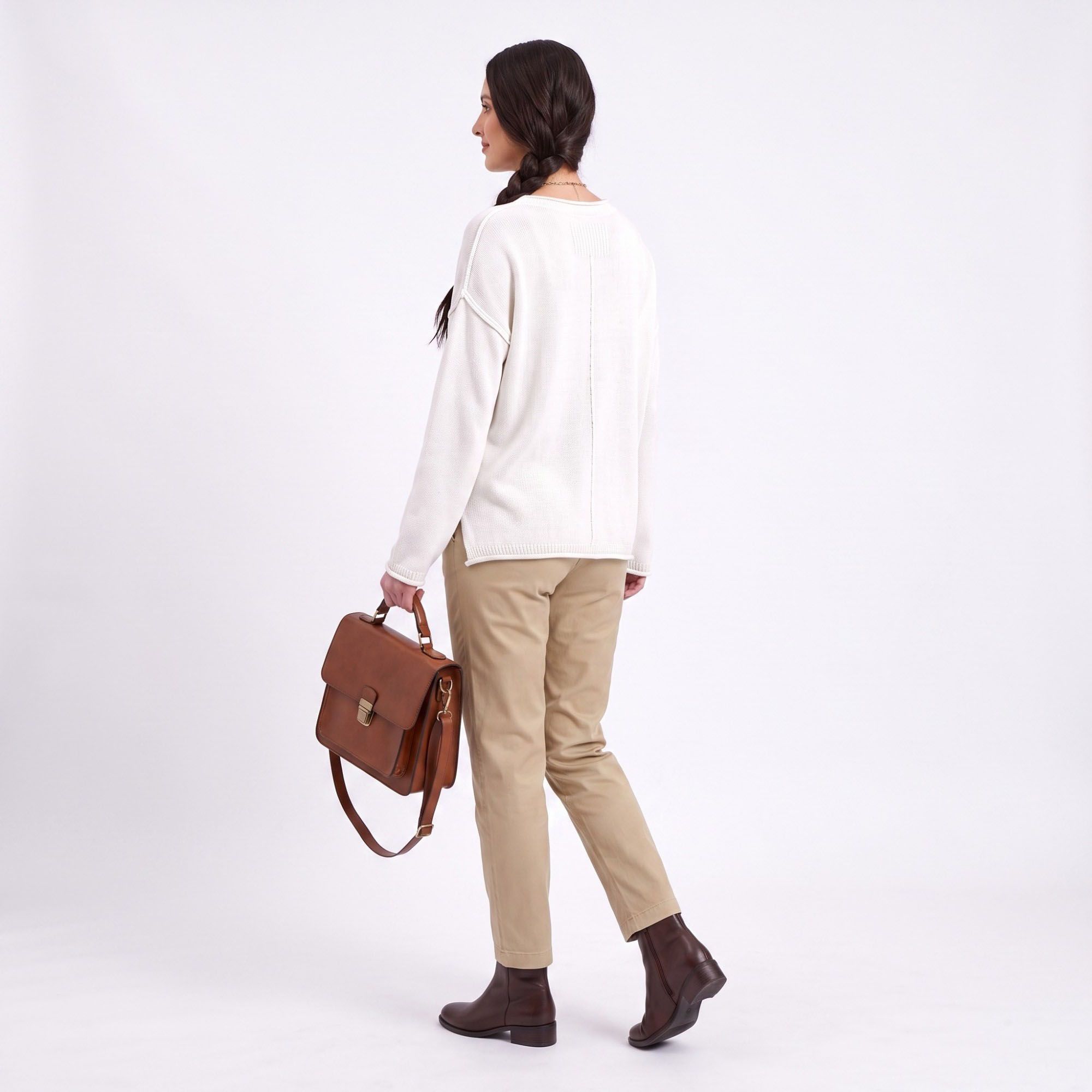 Relaxed Drop Shoulder Crew Neck Long Sleeve Knit Sweater