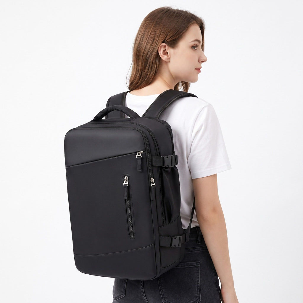 Multi-Compartment Travel Backpack with Padded Straps, Side Pockets and Compression Buckles