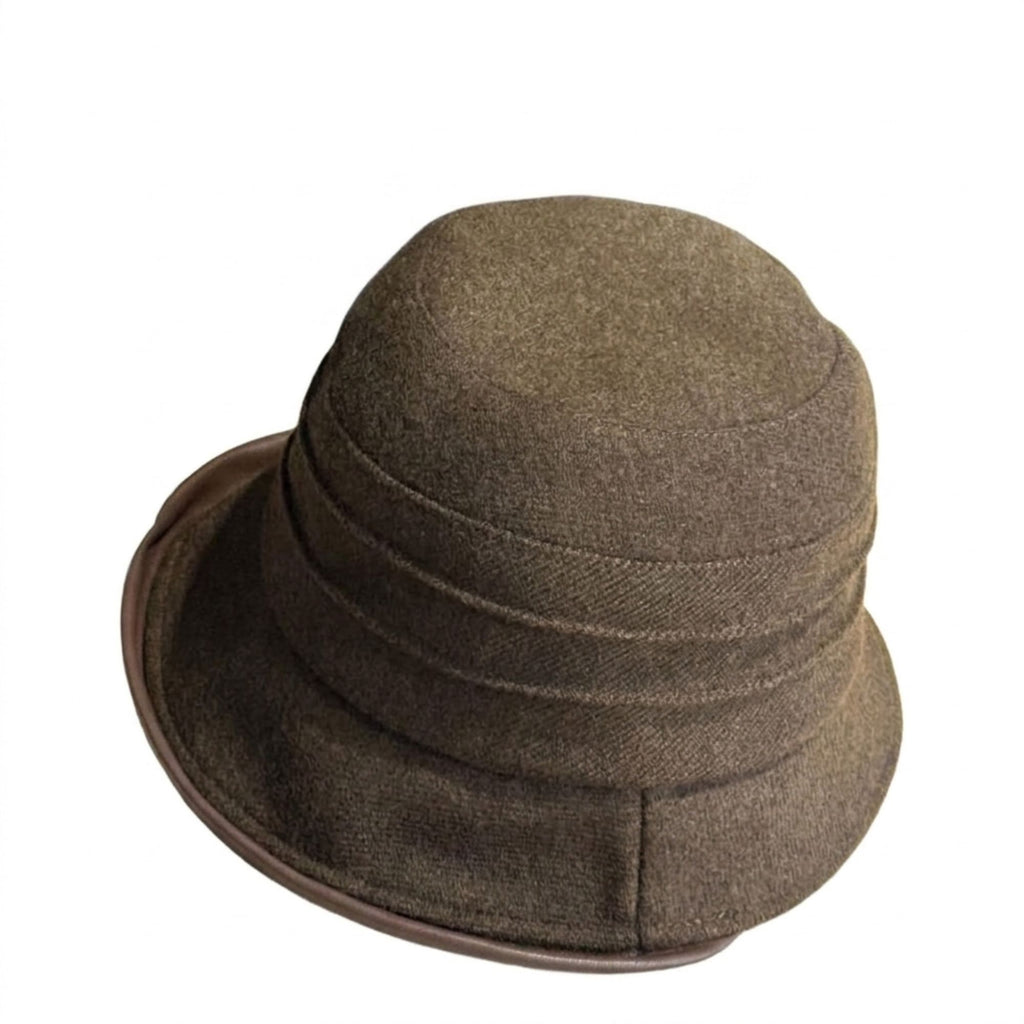 Structured Cloche Hat Pleated Crown Contrast Trim Wide Brim Bucket Hat