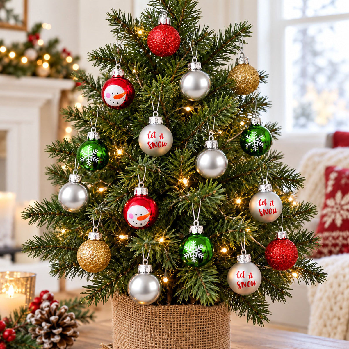 17 Piece Mini Christmas Ball Ornaments and Tree Topper Set Gift