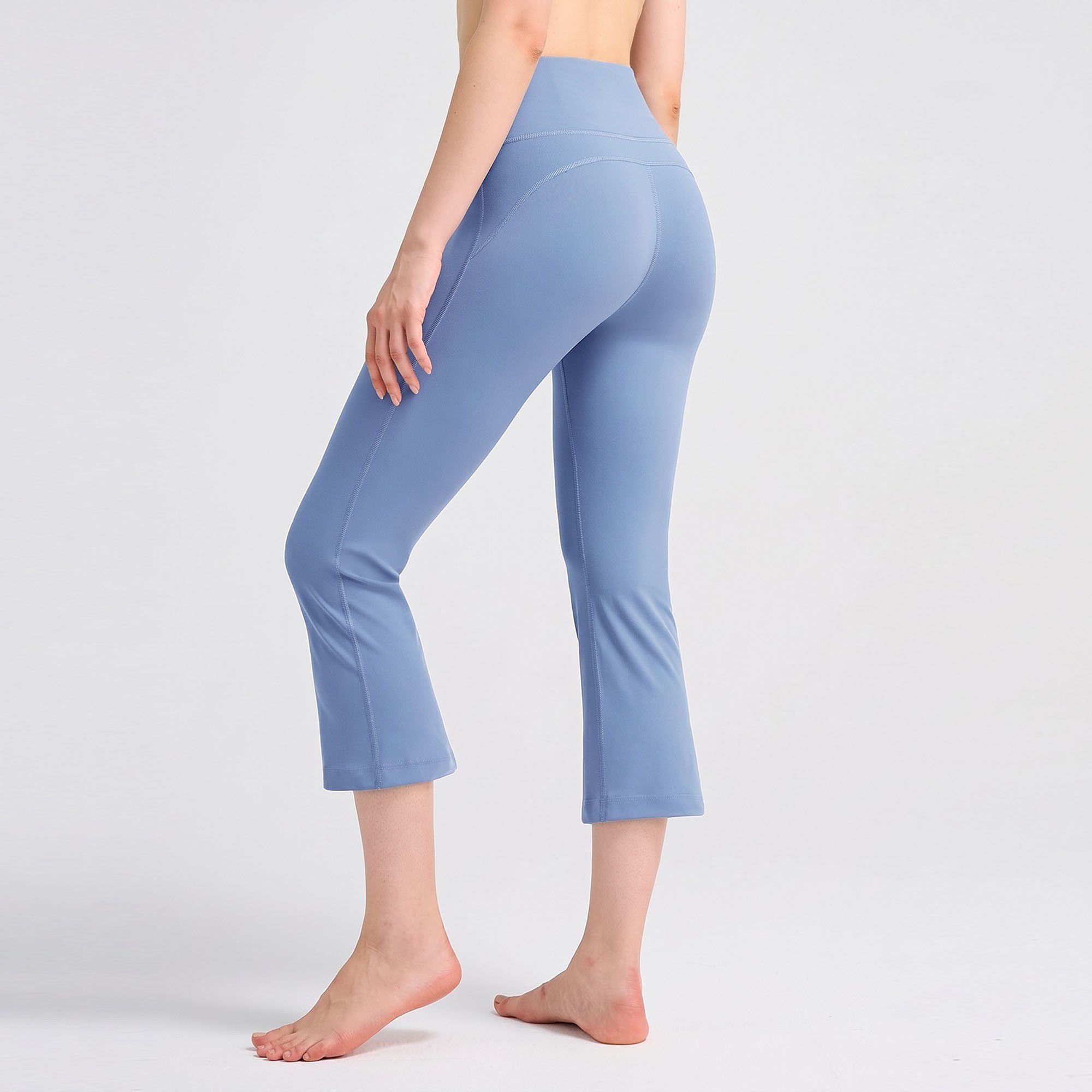 High Waist Cropped Flare Leggings with Wide Waistband Smooth Stretch Pull On Yoga Pants