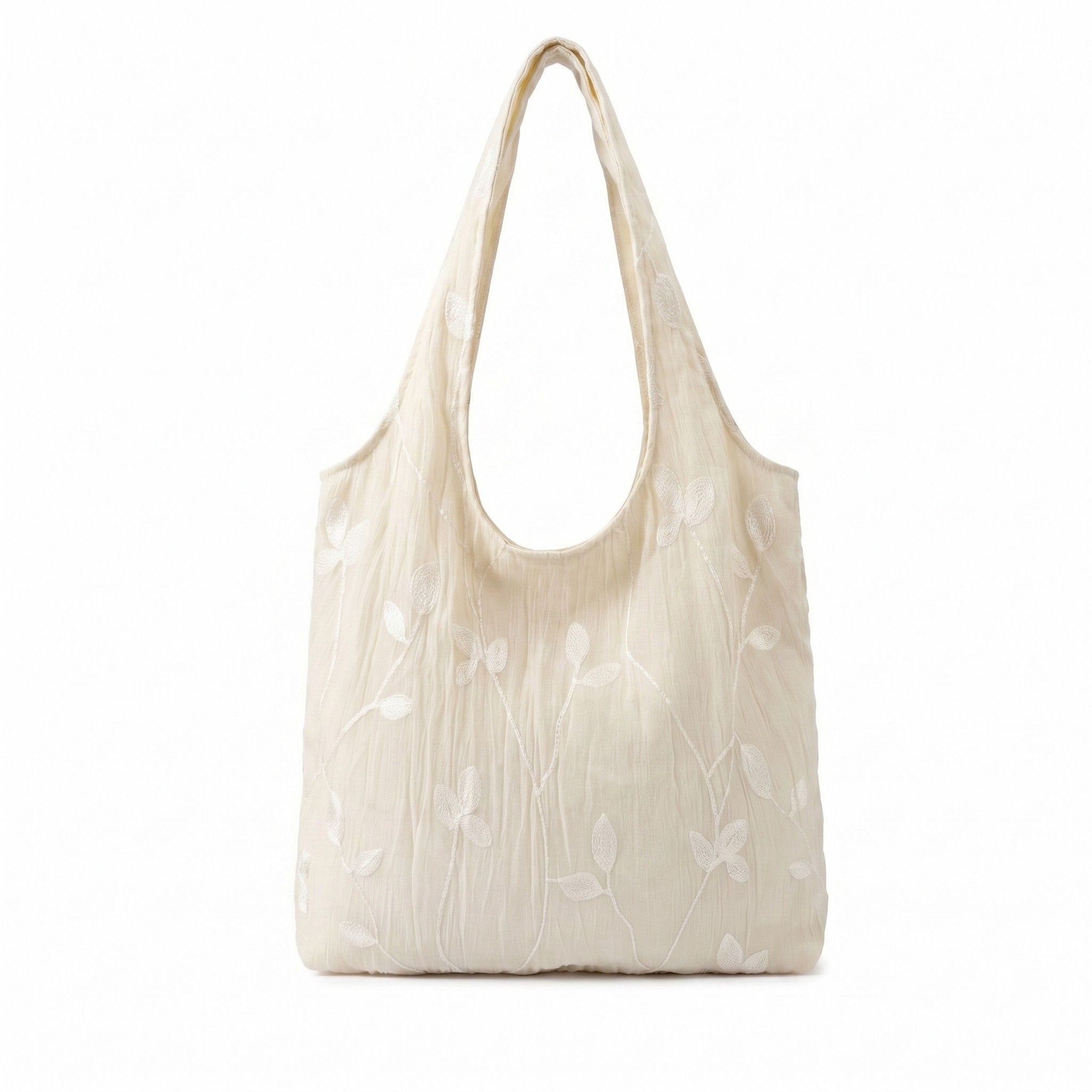 Embroidered Leaf Shoulder Tote Bag Lightweight Foldable Everyday Bag for Women