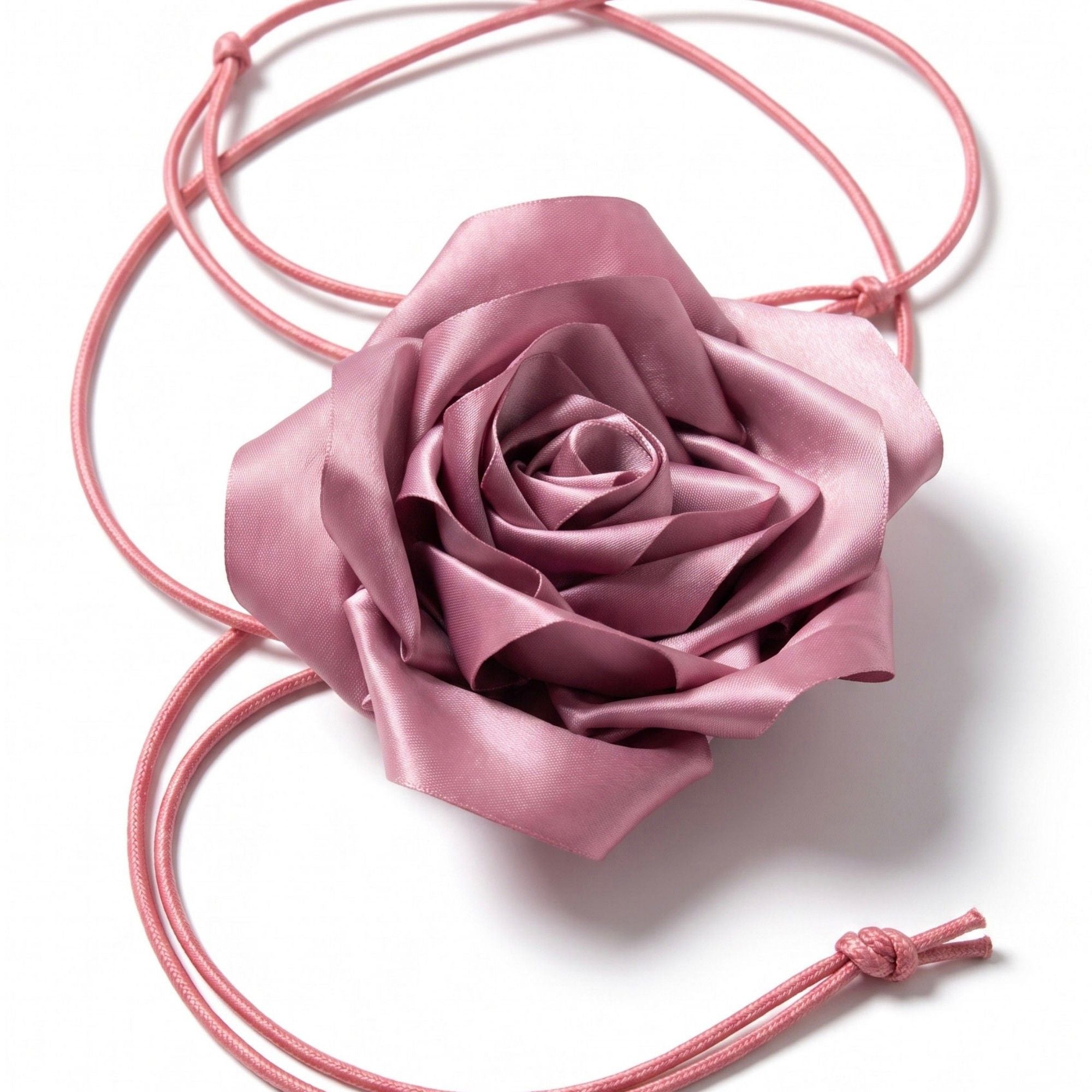 Single Satin Rose Fabric Wrap Waist Belt Adjustable Floral Statement Waist Jewelry 43.3in