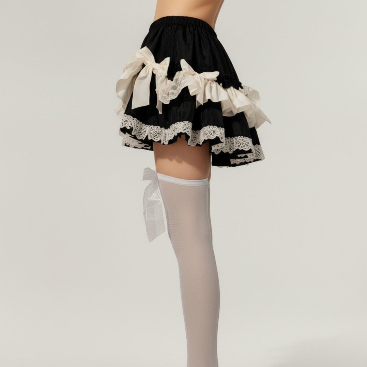 Anna-Kaci 2pcs Women's Sheer Thigh High Stockings with Oversized Organza Bow Accents and Soft Stretch Fit for Elegant Feminine Styling