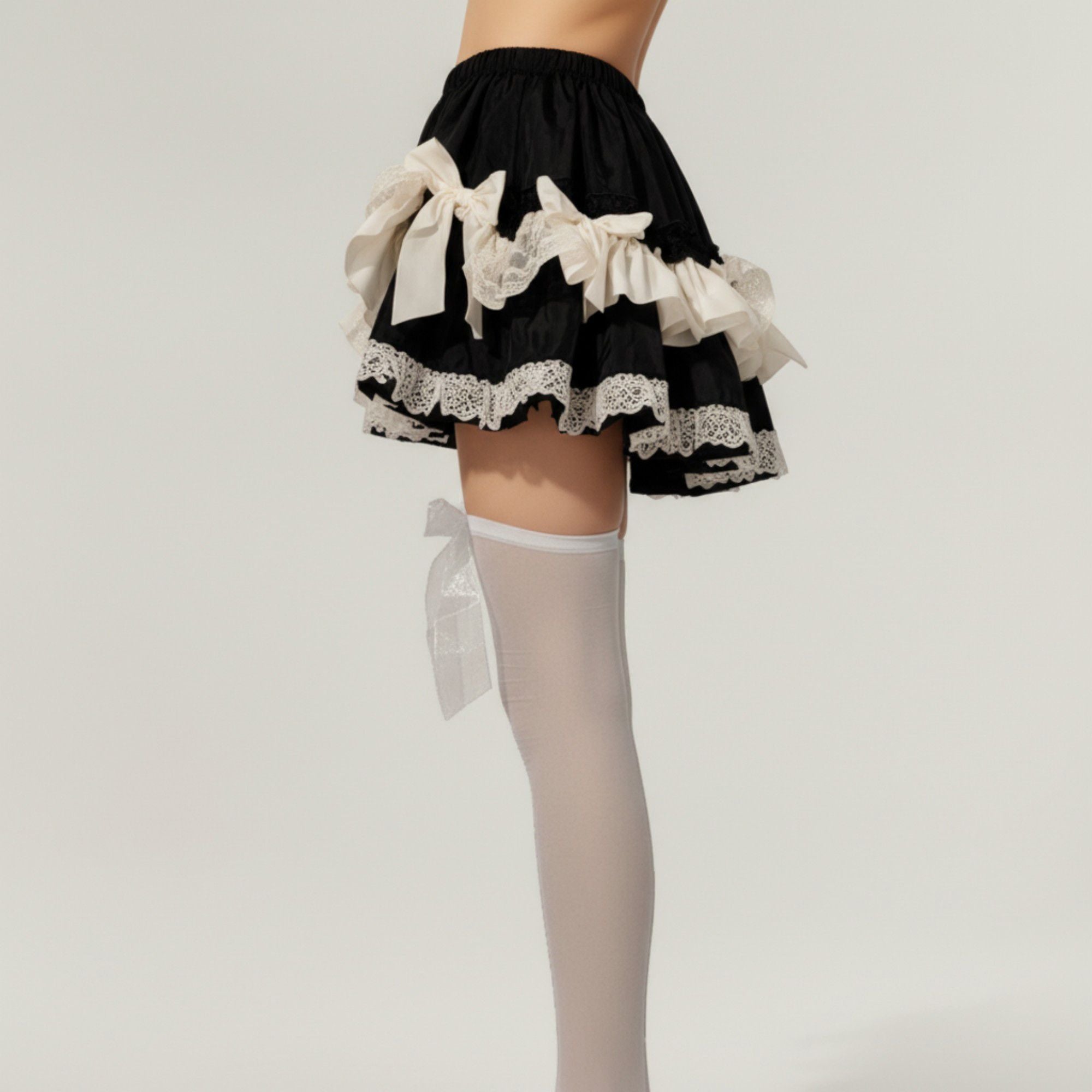 Anna-Kaci 2pcs Women's Sheer Thigh High Stockings with Oversized Organza Bow Accents and Soft Stretch Fit for Elegant Feminine Styling