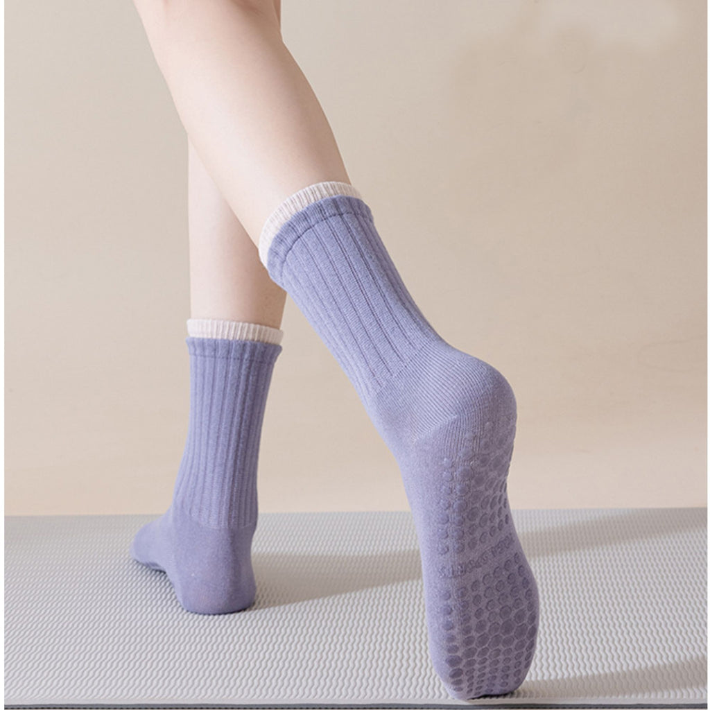 Anna-Kaci Womens Non-Slip Grip Crew Socks 3 Pair Pack Custom Color Combos Soft Ribbed Cotton with 3D Silicone Heel