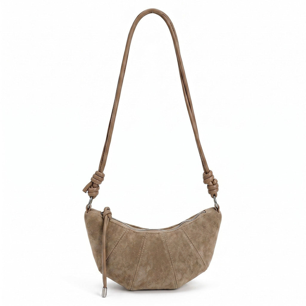 Soft Faux Suede Crossbody Shoulder Bag Adjustable Strap Compact Everyday Crescent Purse
