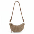 Soft Faux Suede Crossbody Shoulder Bag Adjustable Strap Compact Everyday Crescent Purse