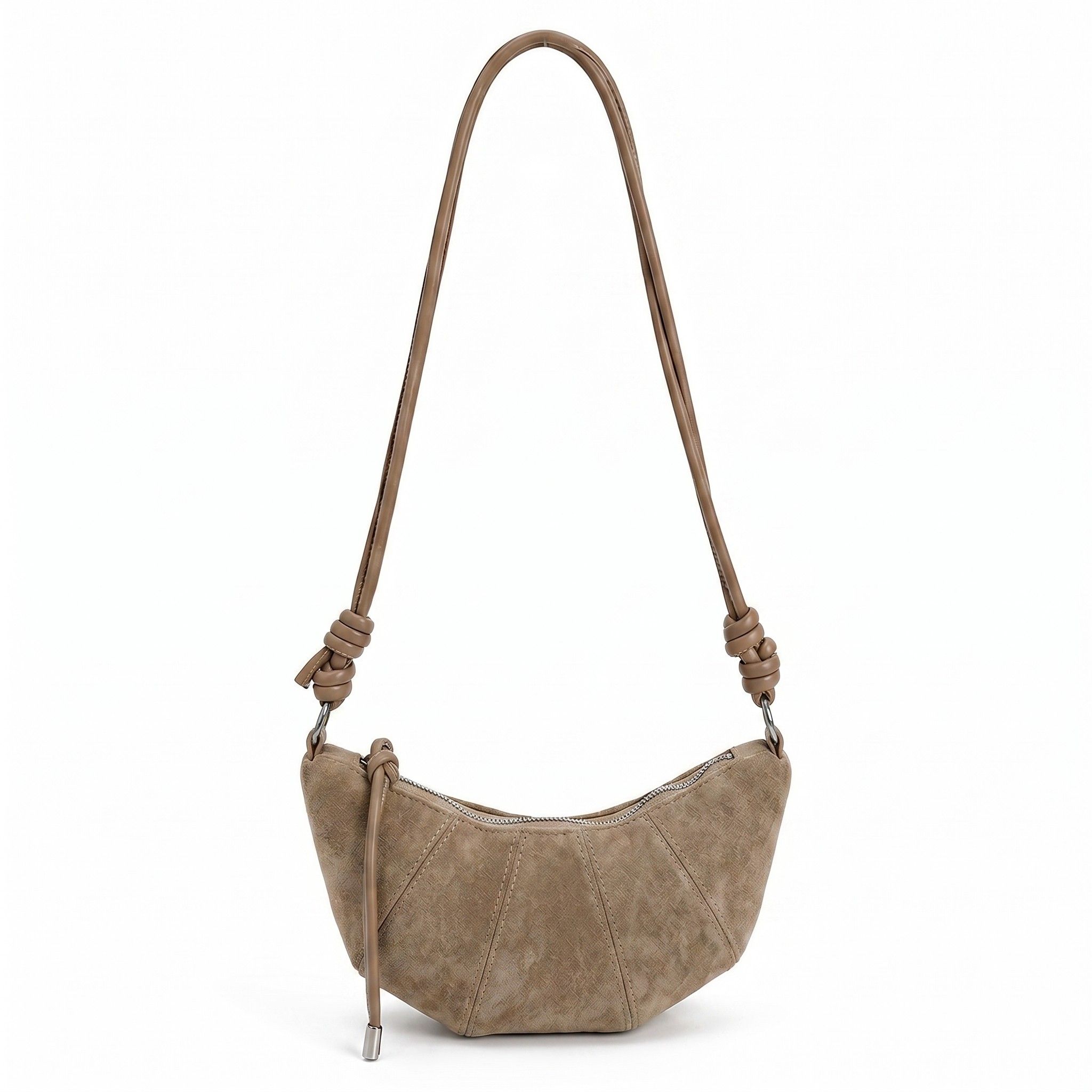 Soft Faux Suede Crossbody Shoulder Bag Adjustable Strap Compact Everyday Crescent Purse