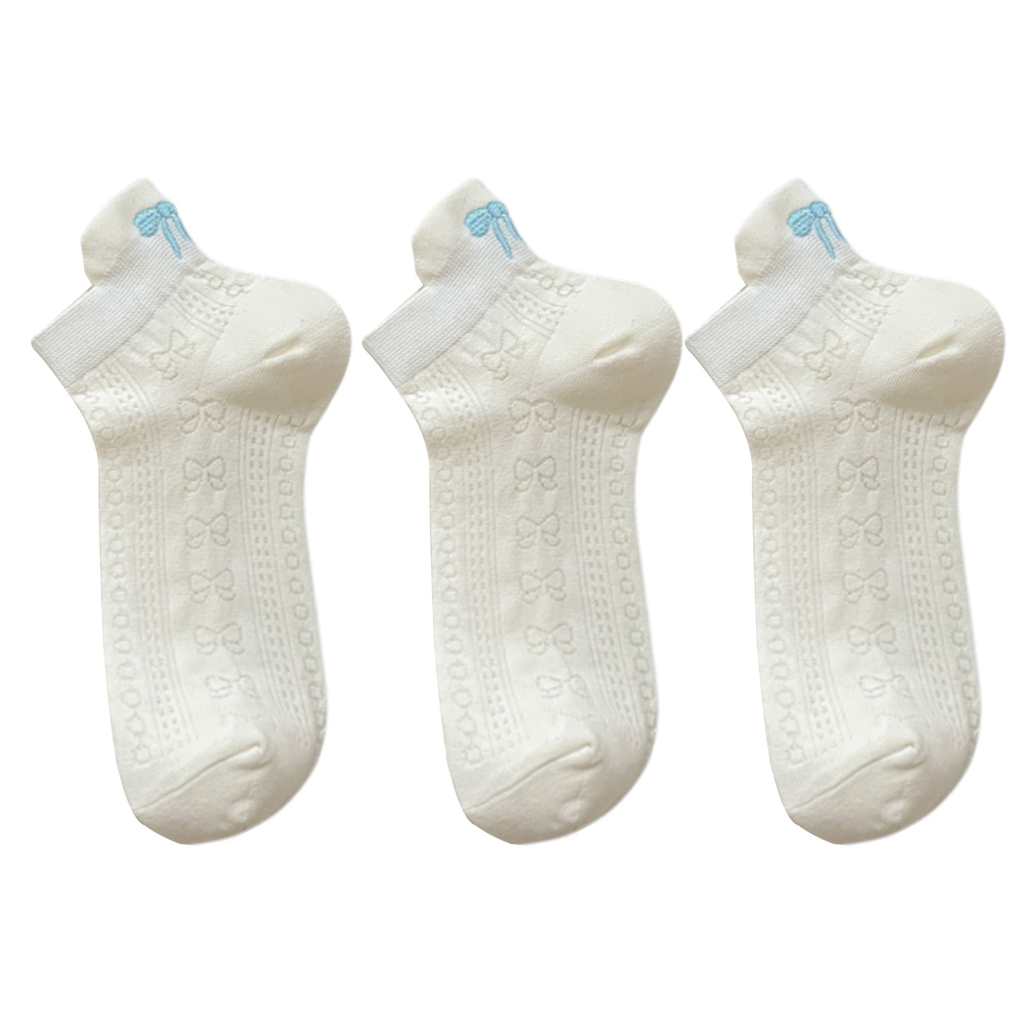 Anna-Kaci Women's 3-Pack Cotton Ankle Socks with Bow Knit Pattern Soft Breathable Low-Cut Design