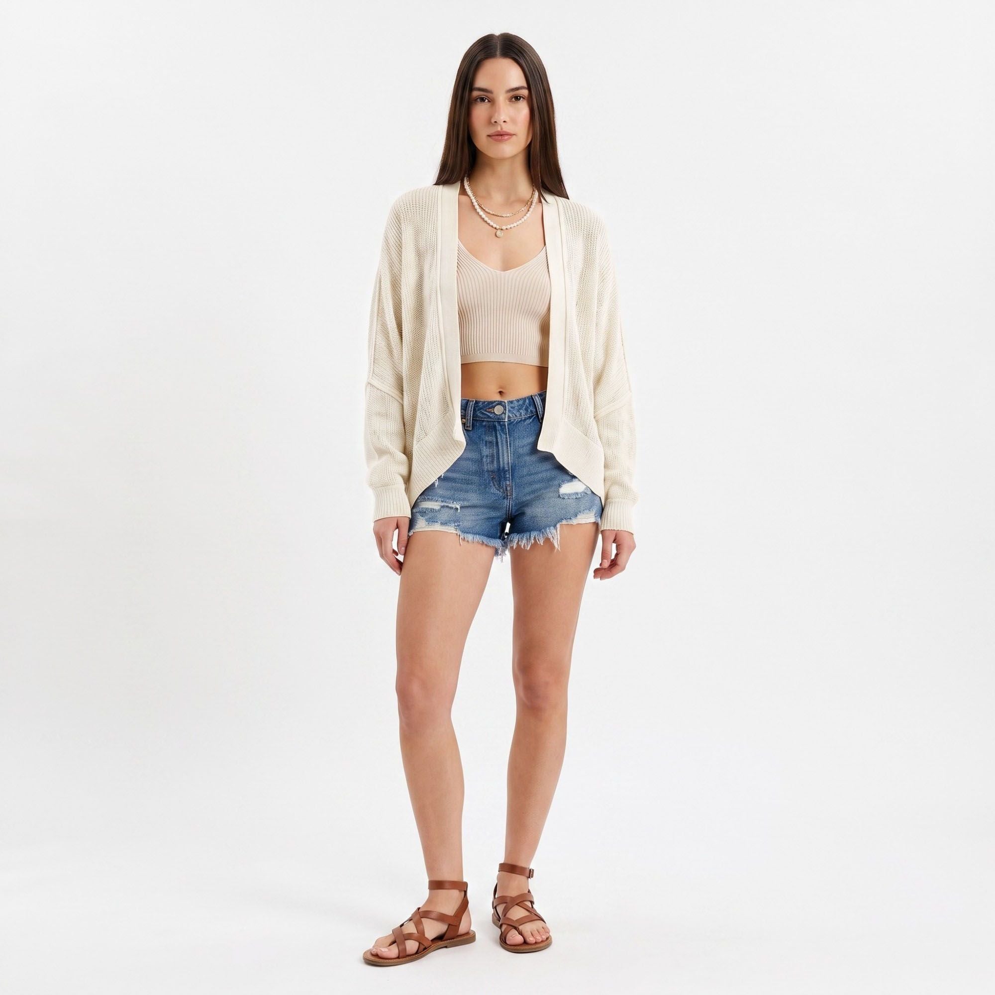 Open-Front Dolman Sleeve Draped Knit Cardigan