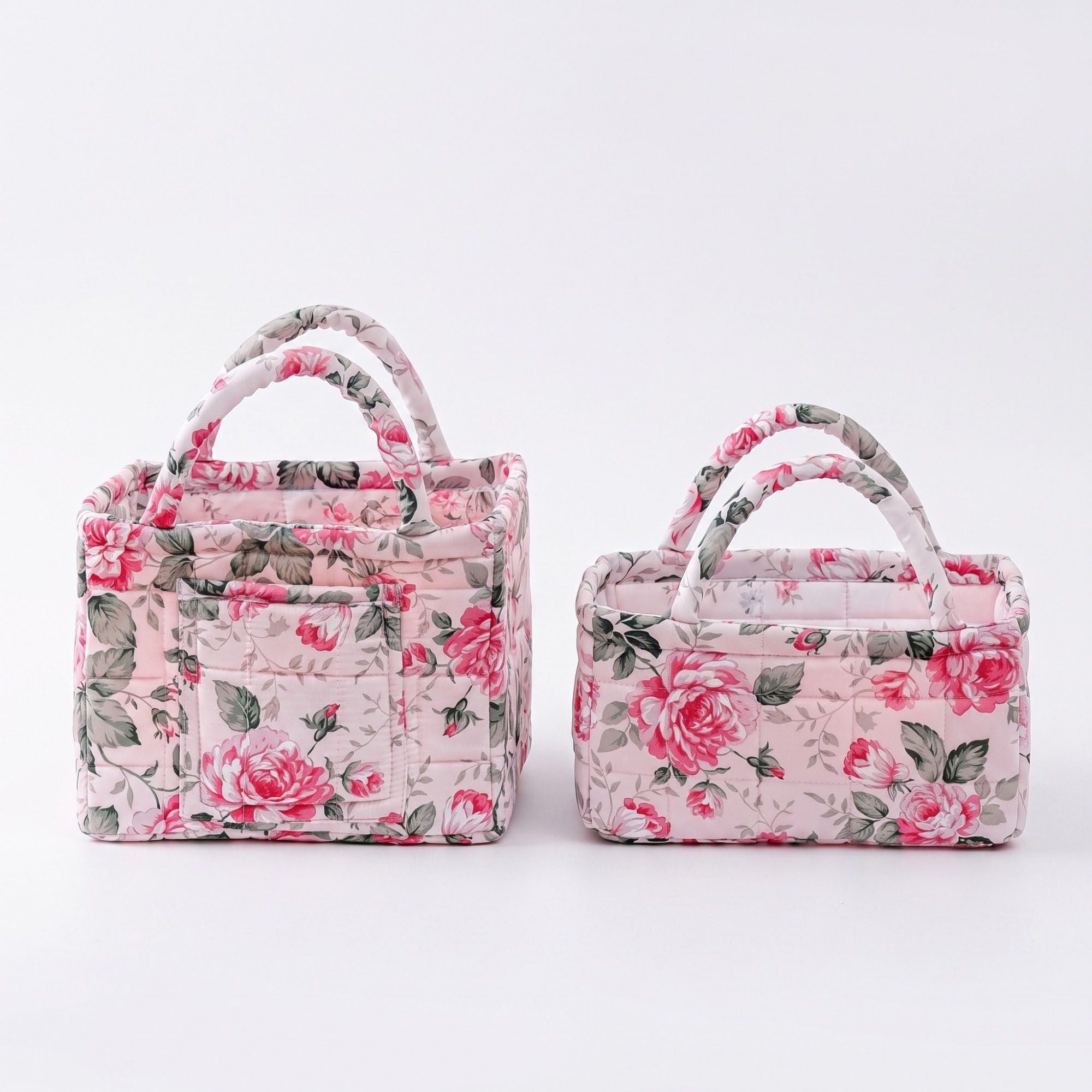 Juego de 2 Bolsas Organizadoras Acolchadas con Estampado Floral, Asas y Bolsillo Frontal