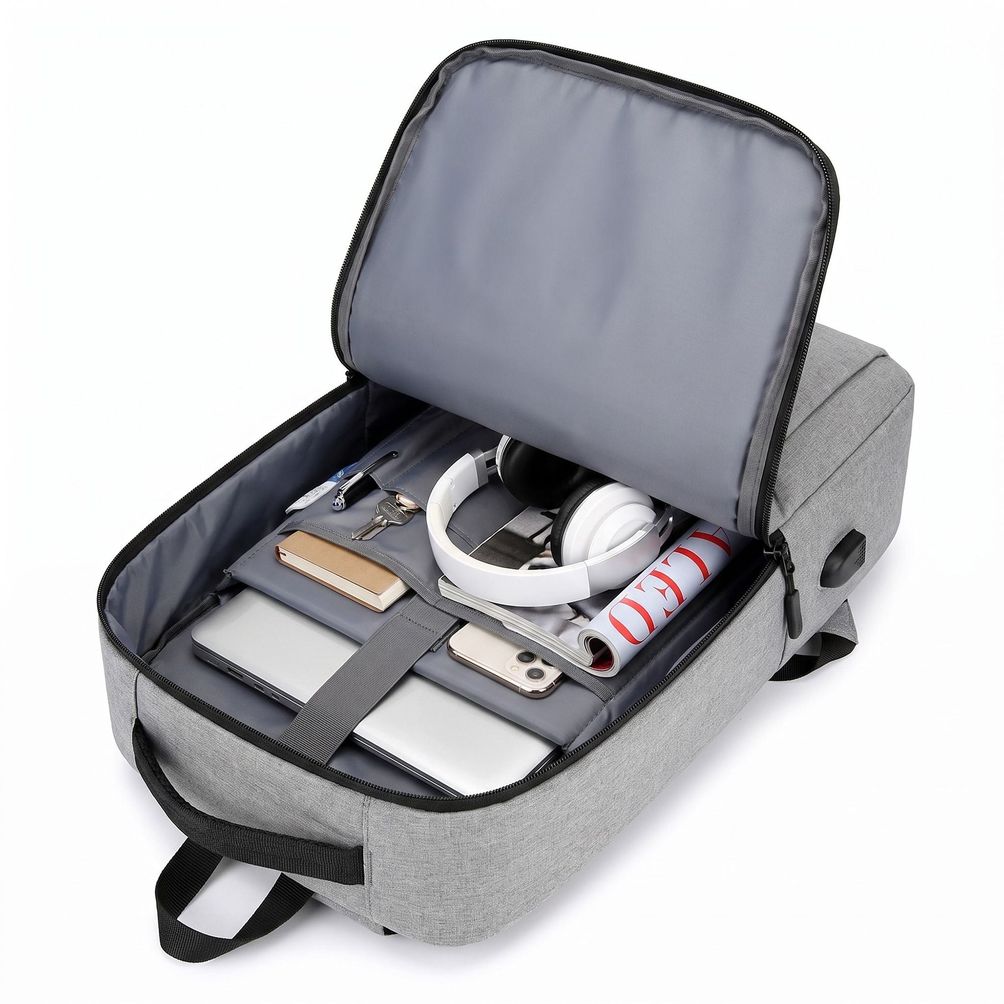 Laptop Backpack with Padded Compartment Reflective Trim USB Port and Multiple Storage Pockets