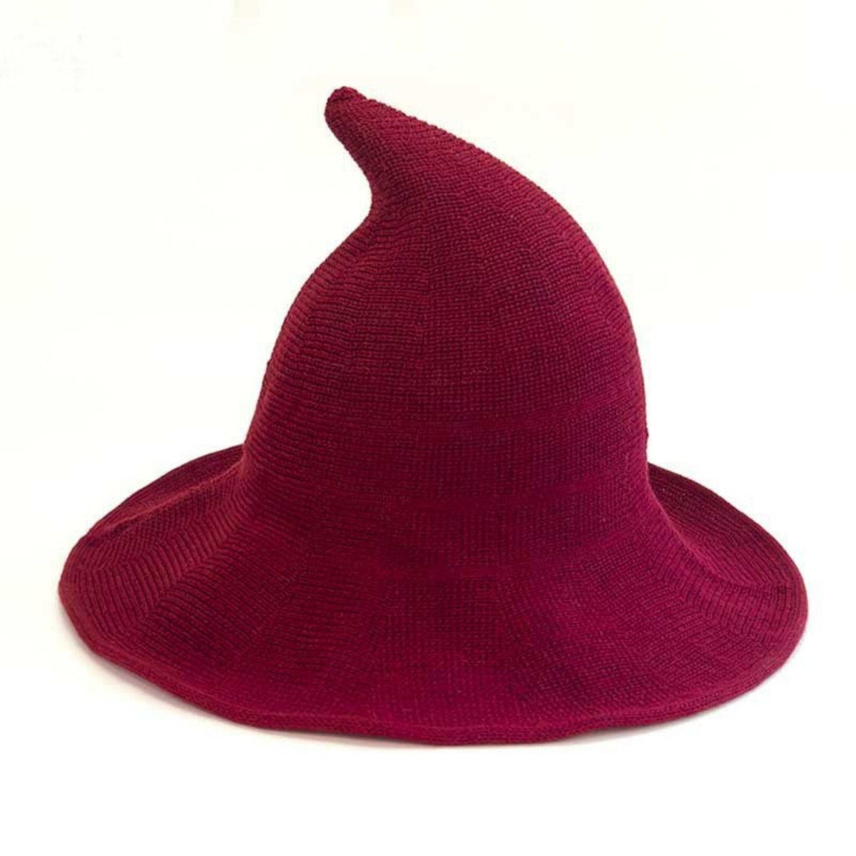 Pointed Knit Witch Hat with Wide Floppy Brim for Halloween