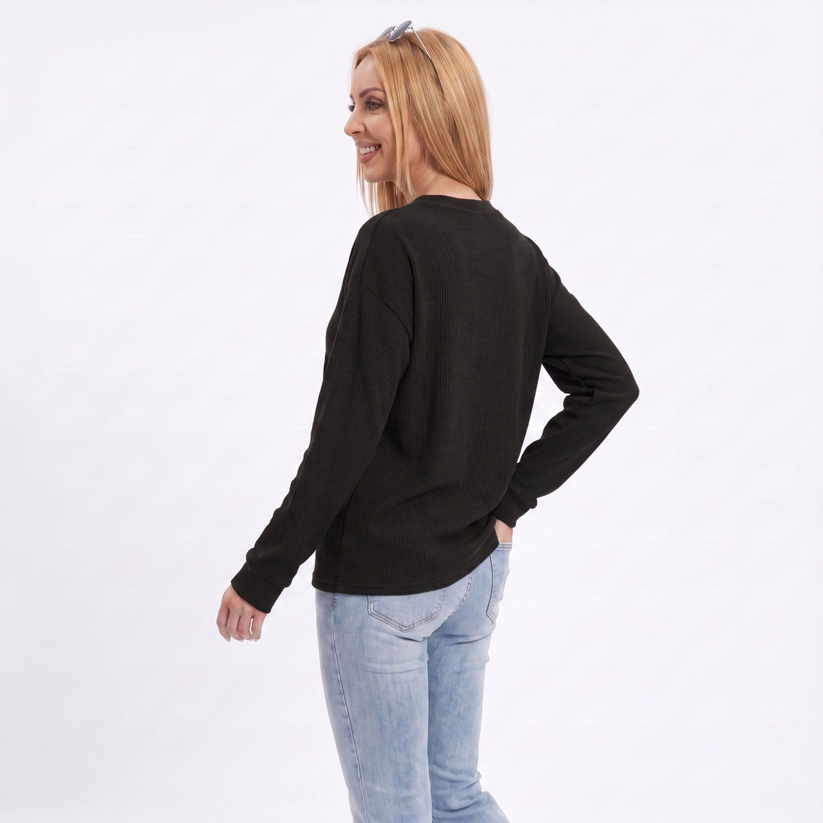 Thermal Waffle Knit Henley Top with Kangaroo Pocket