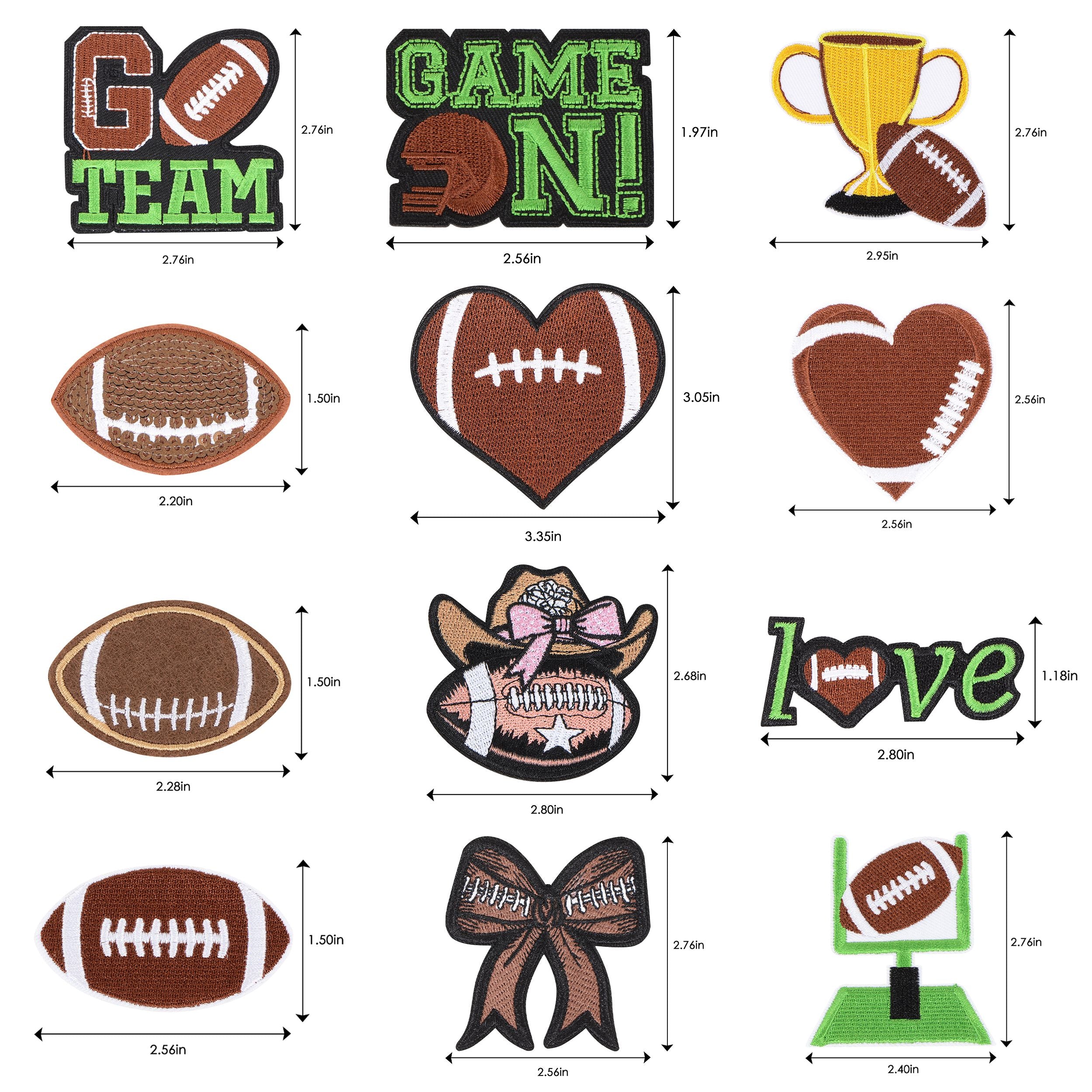 12 PCS Football Iron On Patches Game Day Rugby Helmet Embroidered Applique Clothing DIY Accessory for Hat Jacket Jeans Uniform Backpack