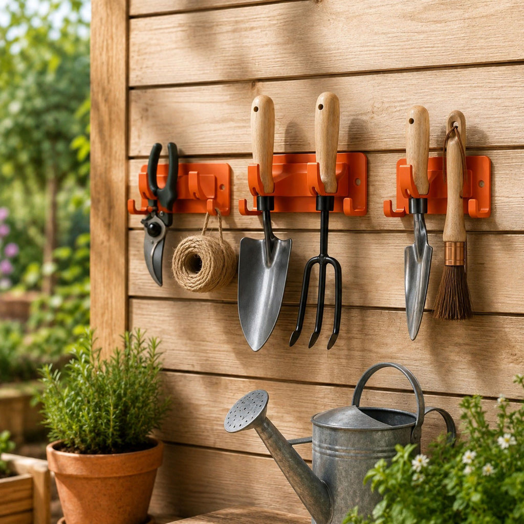 3-piece Wall Mounted Garden Tool Organizer Rack with Multi Hooks