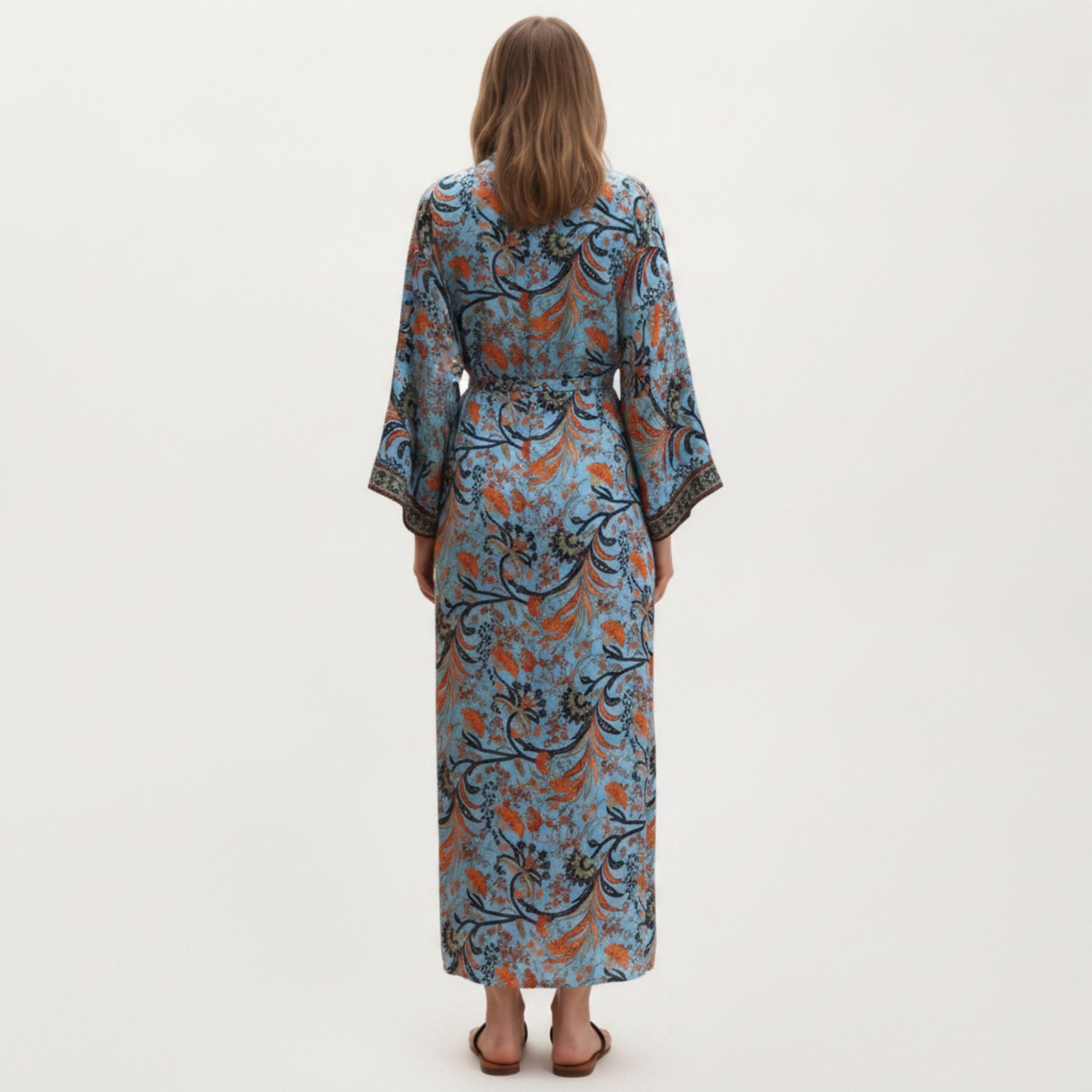 Anna-Kaci Women's Floral Paisley Maxi Dress with Long Sleeves Adjustable Waist Tie and Flowing Relaxed Fit