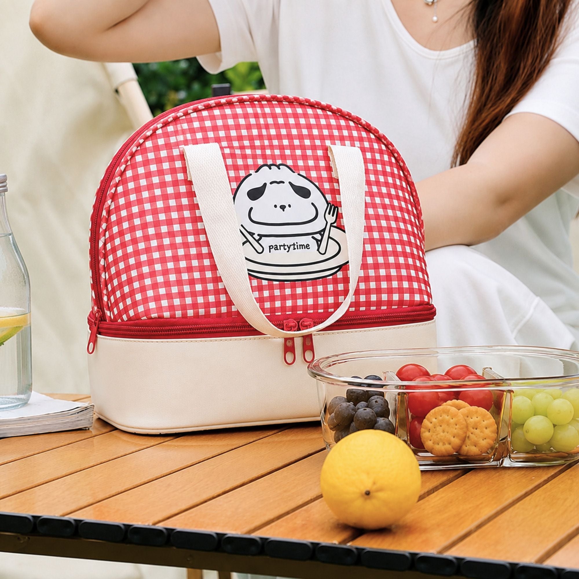 Double Layer Insulated Lunch Bag Large Capacity Cartoon Lunch Tote for School Travel