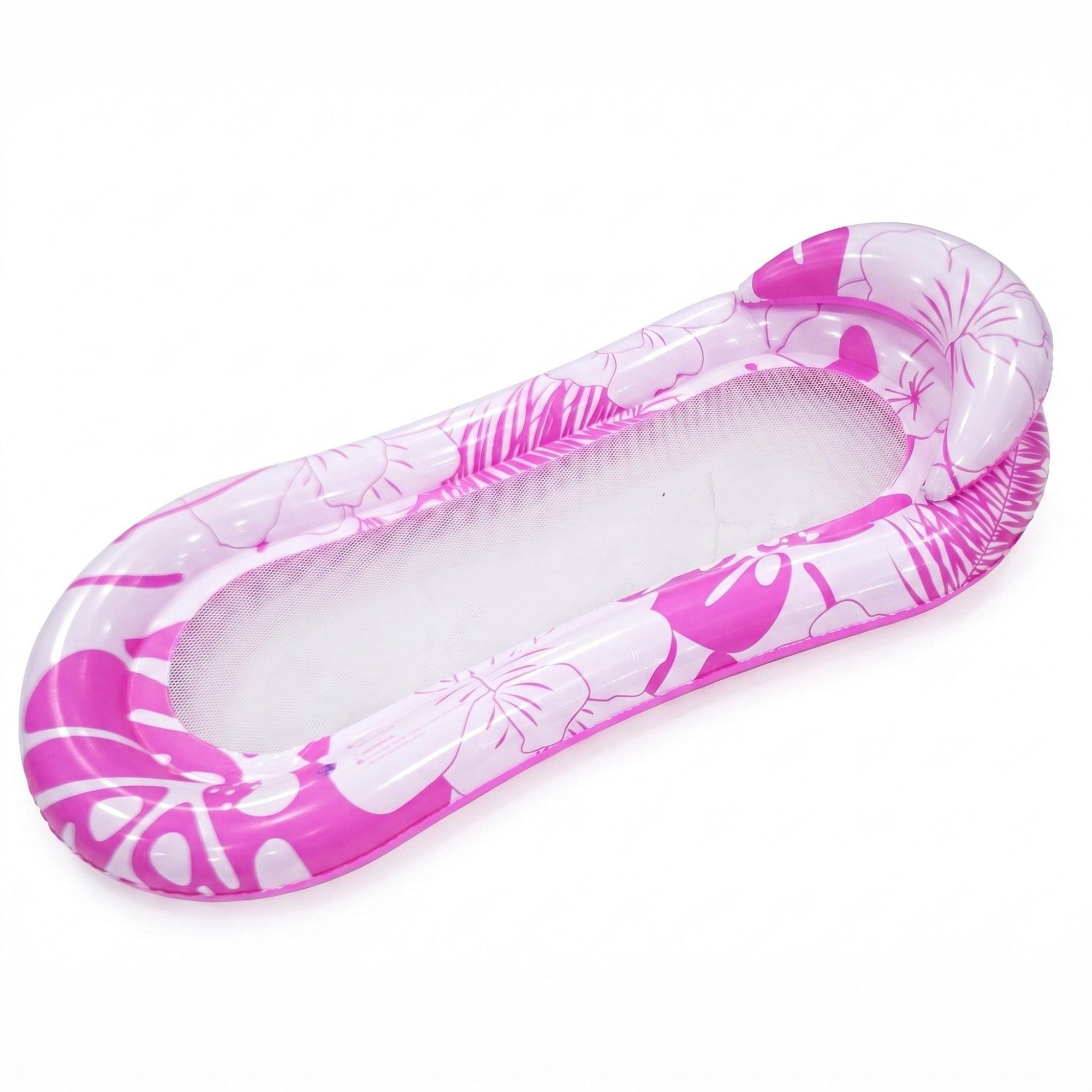 Pink Floral Inflatable Pool Lounger with Mesh Center