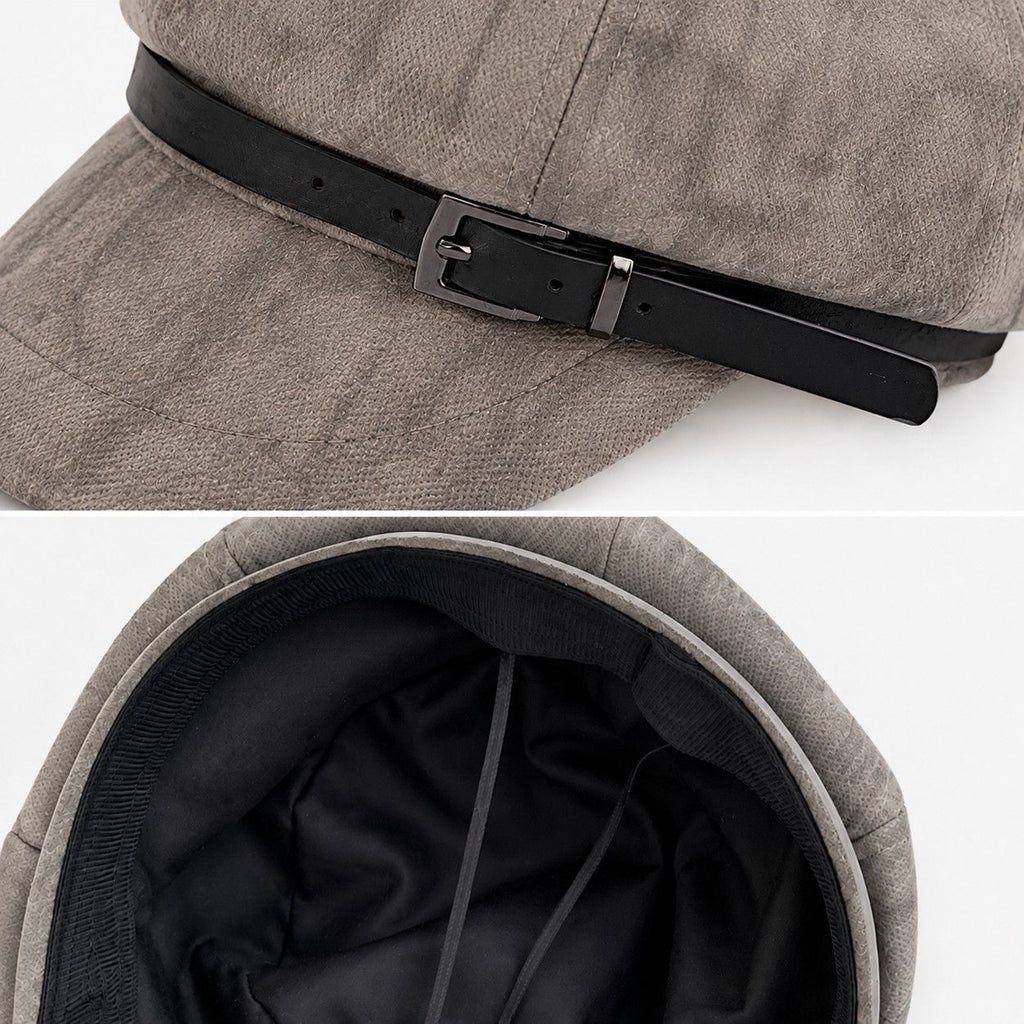Faux Suede Newsboy Cap Vintage Baker Boy Hat With Buckle Band